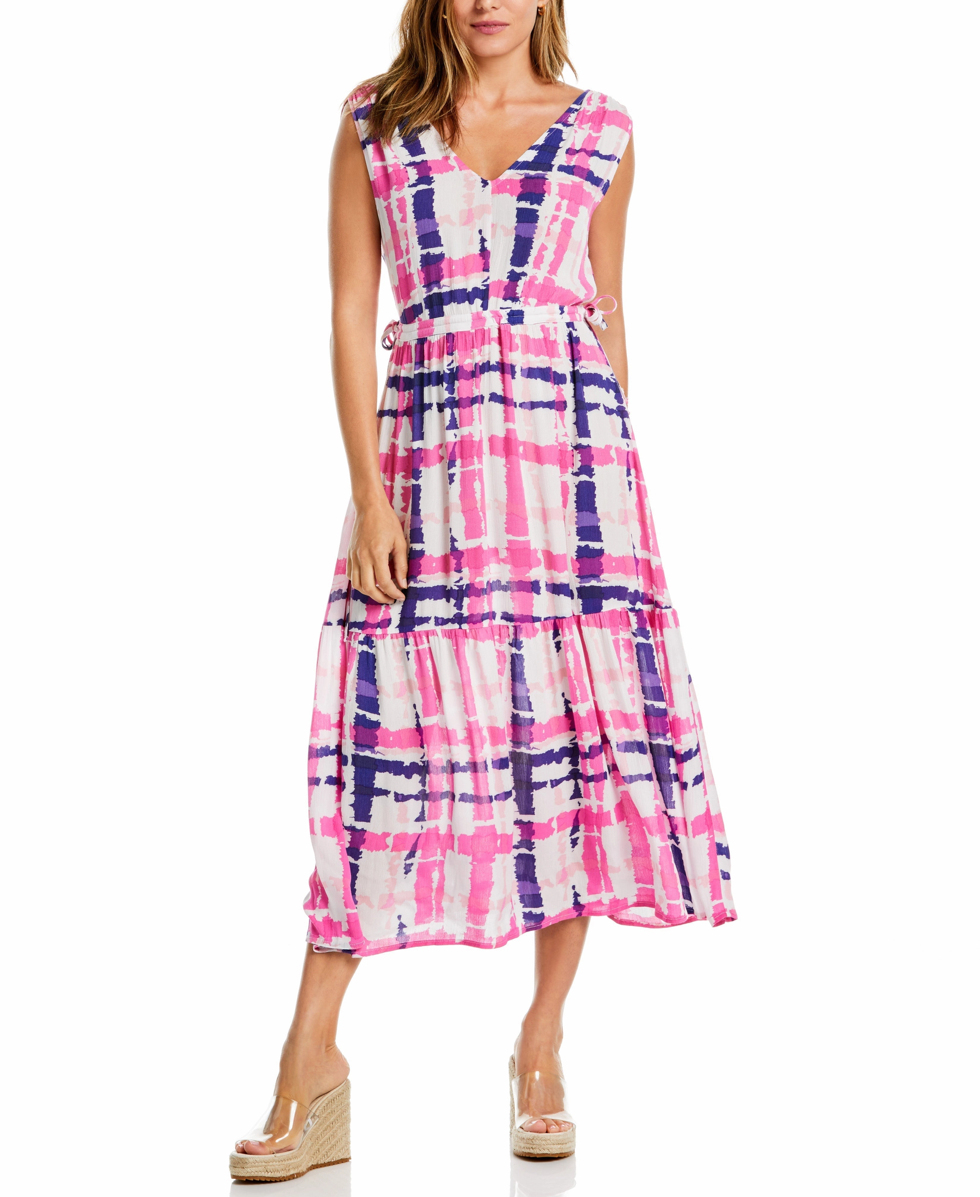 Breathable Fit Wear Criss Cross Print V-neck Maxi Dress