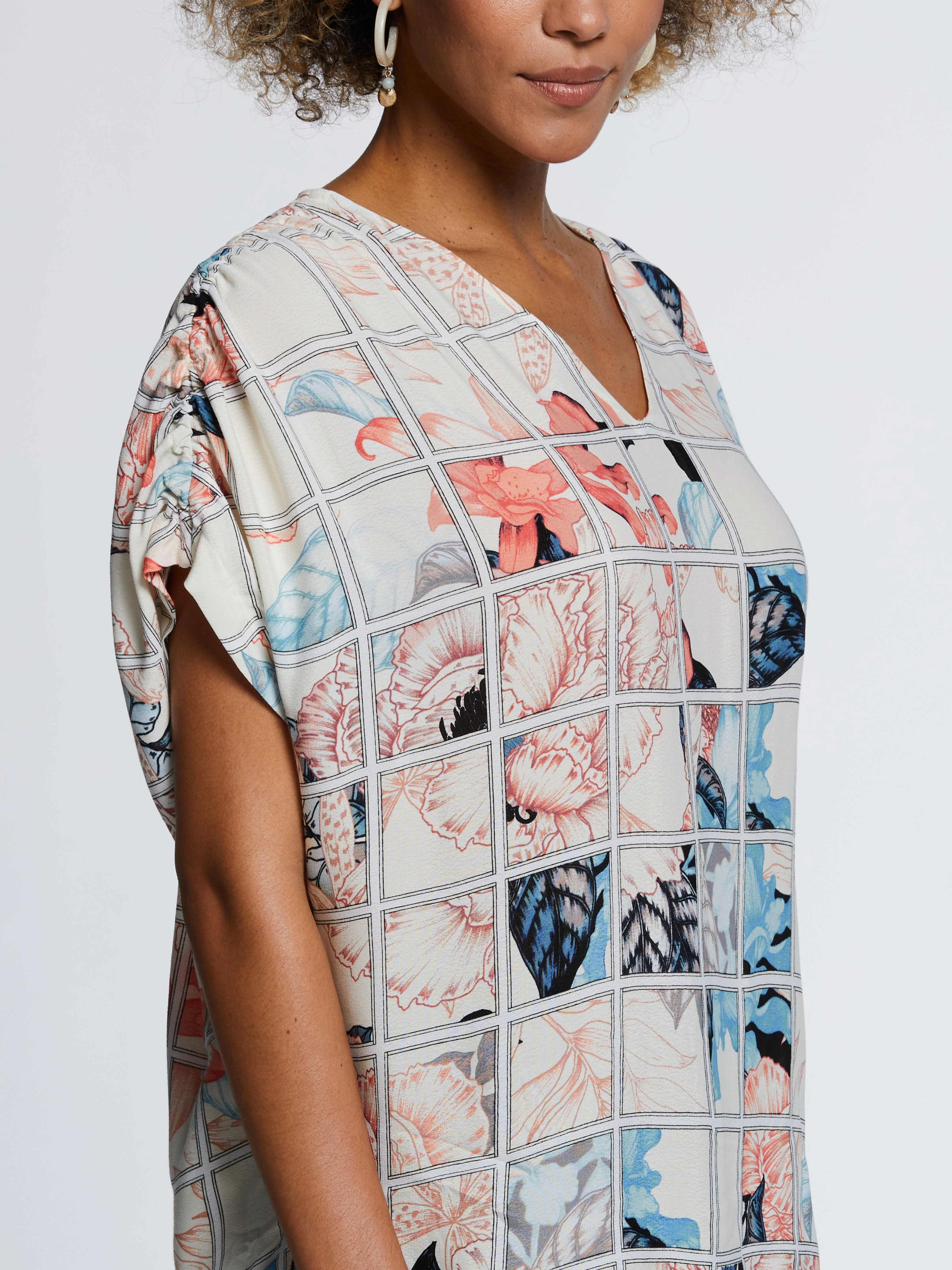 quick dry Eco Fabric Ruched Tie Sleeve V-Neck Top