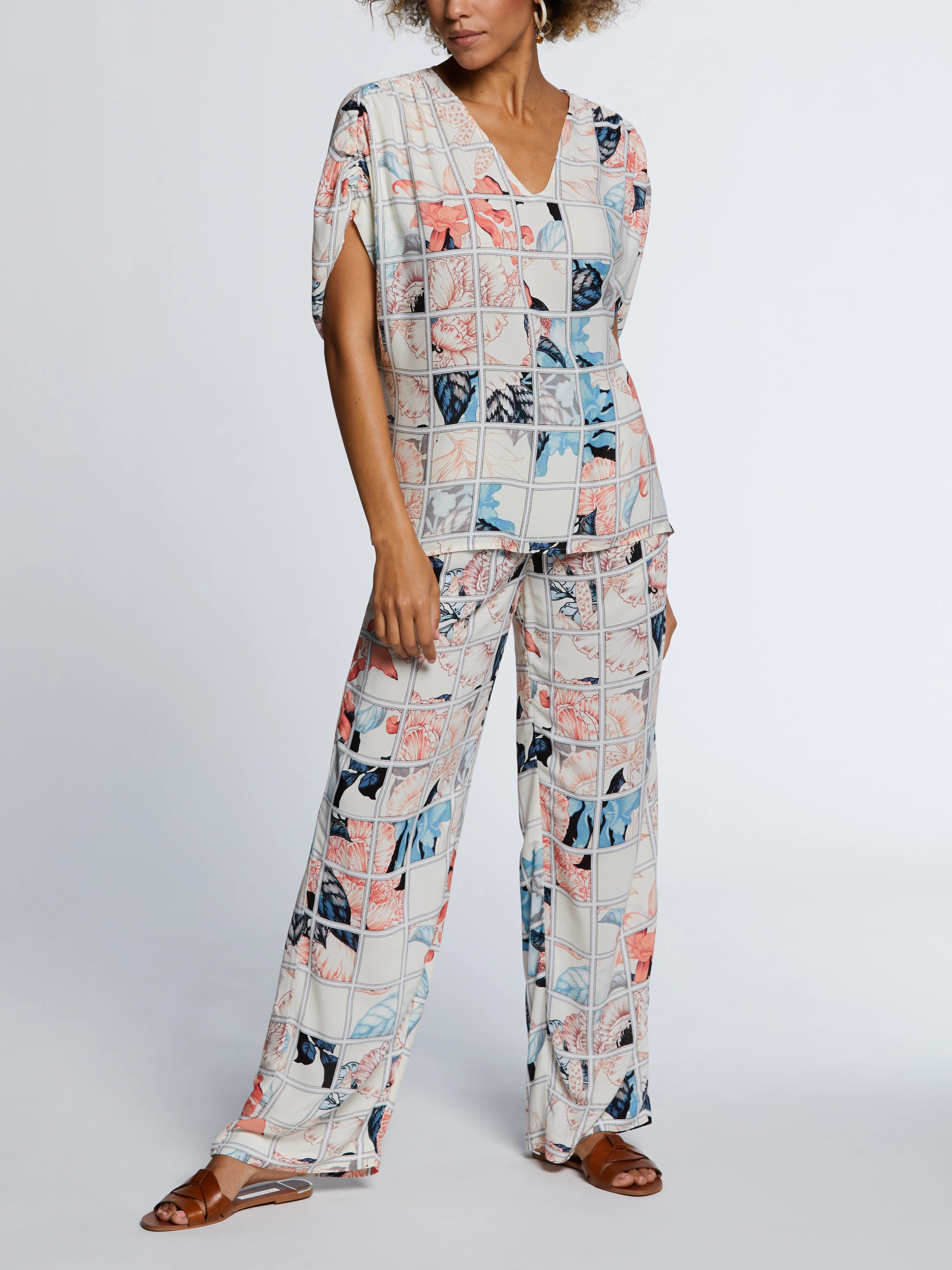 Eco Fabric Ruched Tie Sleeve V-Neck Top Layered Style Wear