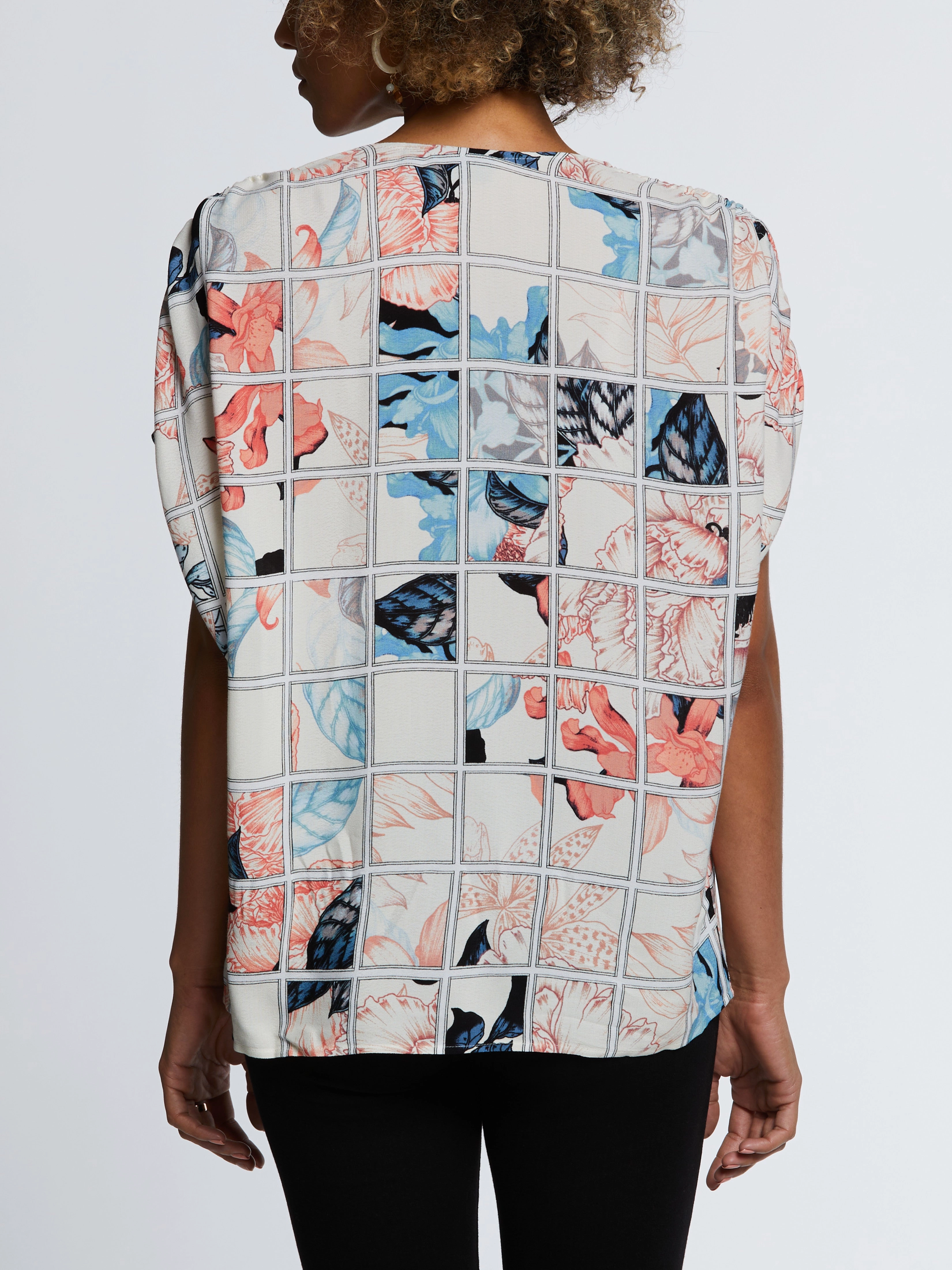 Moisture Wicking Knit Eco Fabric Ruched Tie Sleeve V-Neck Top