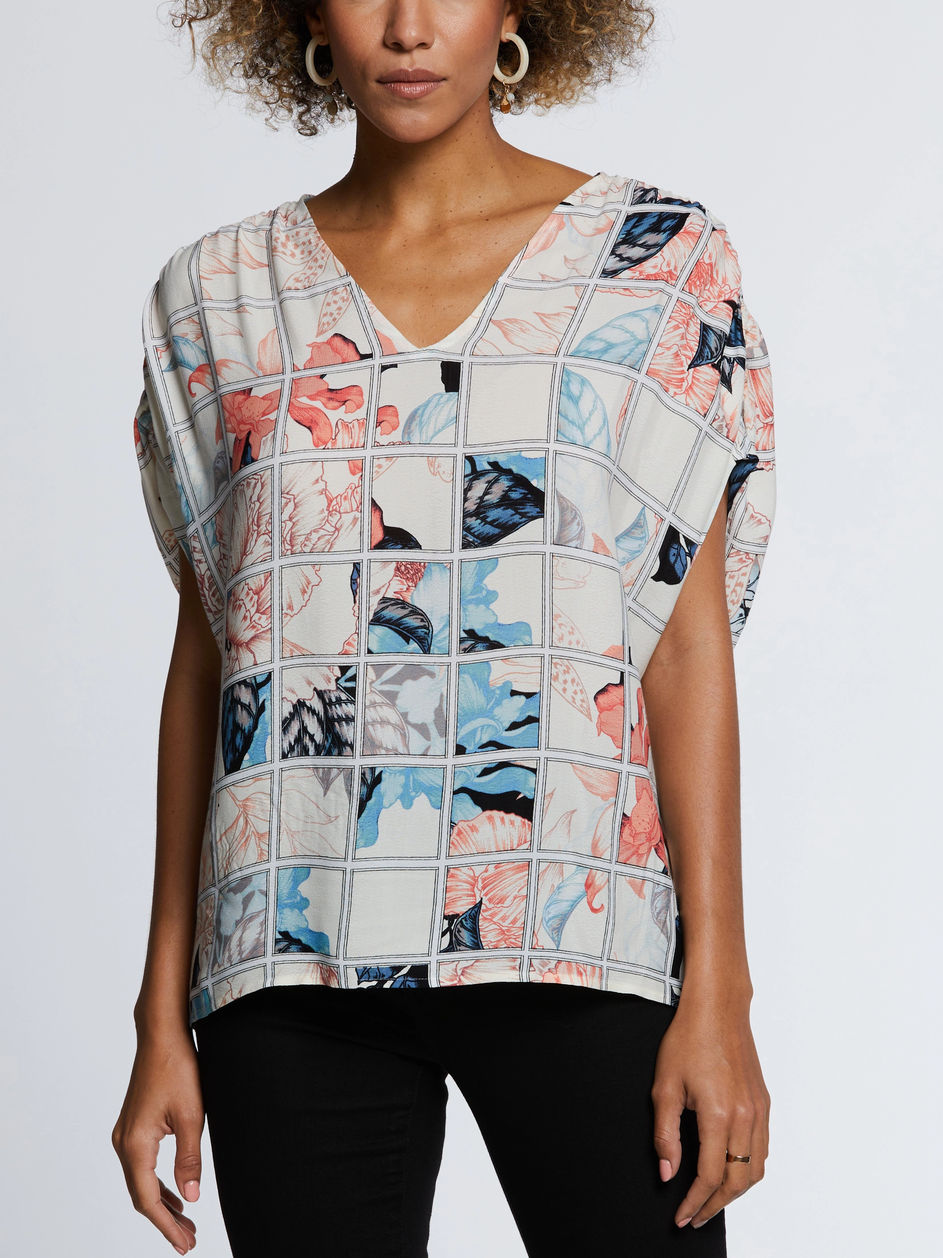 Winter Fashion Relaxed Layers Eco Fabric Ruched Tie Sleeve V-Neck Top