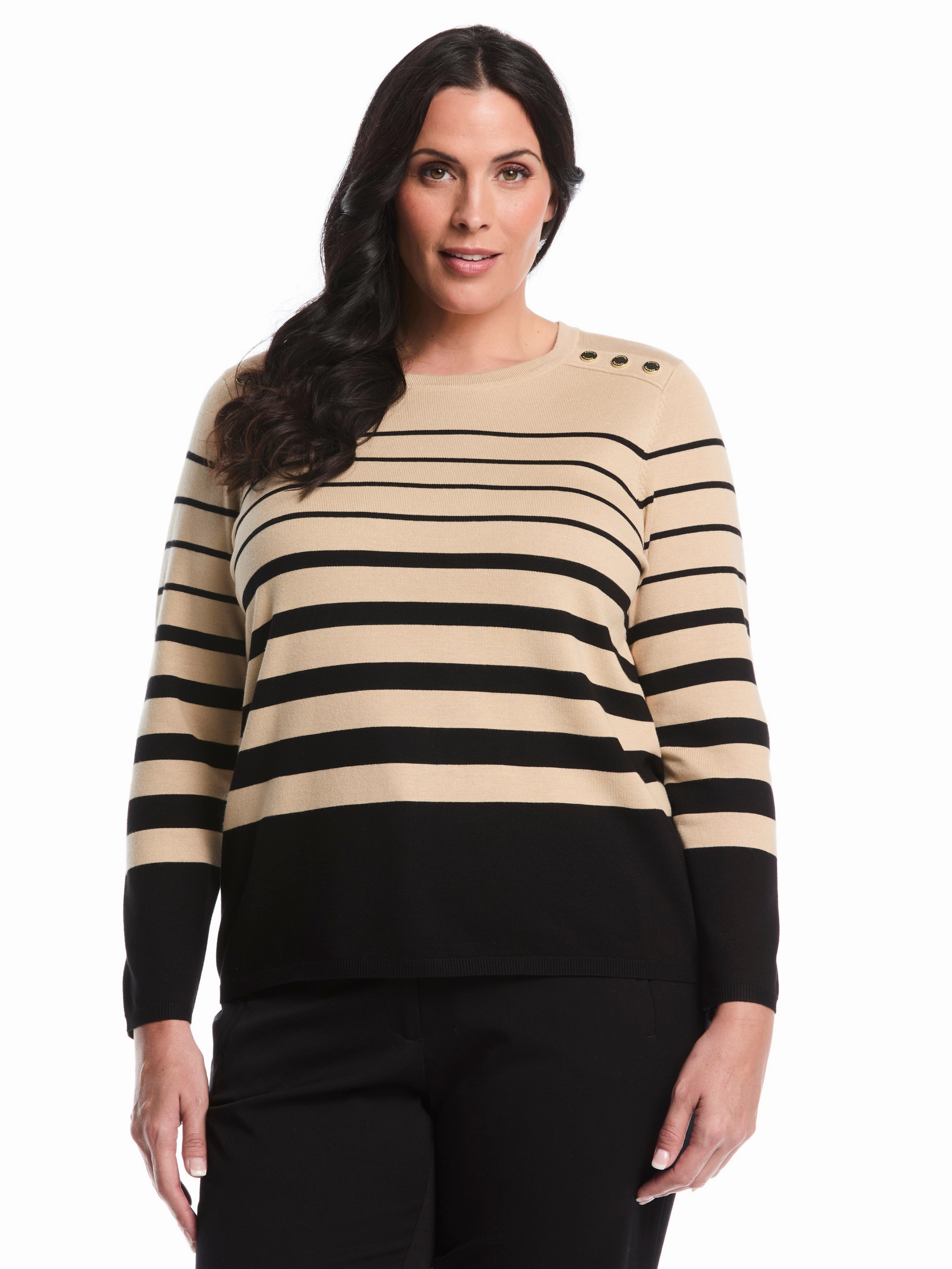 Luxury Comfort Plus Size Striped Print Rivet Detail Sweater