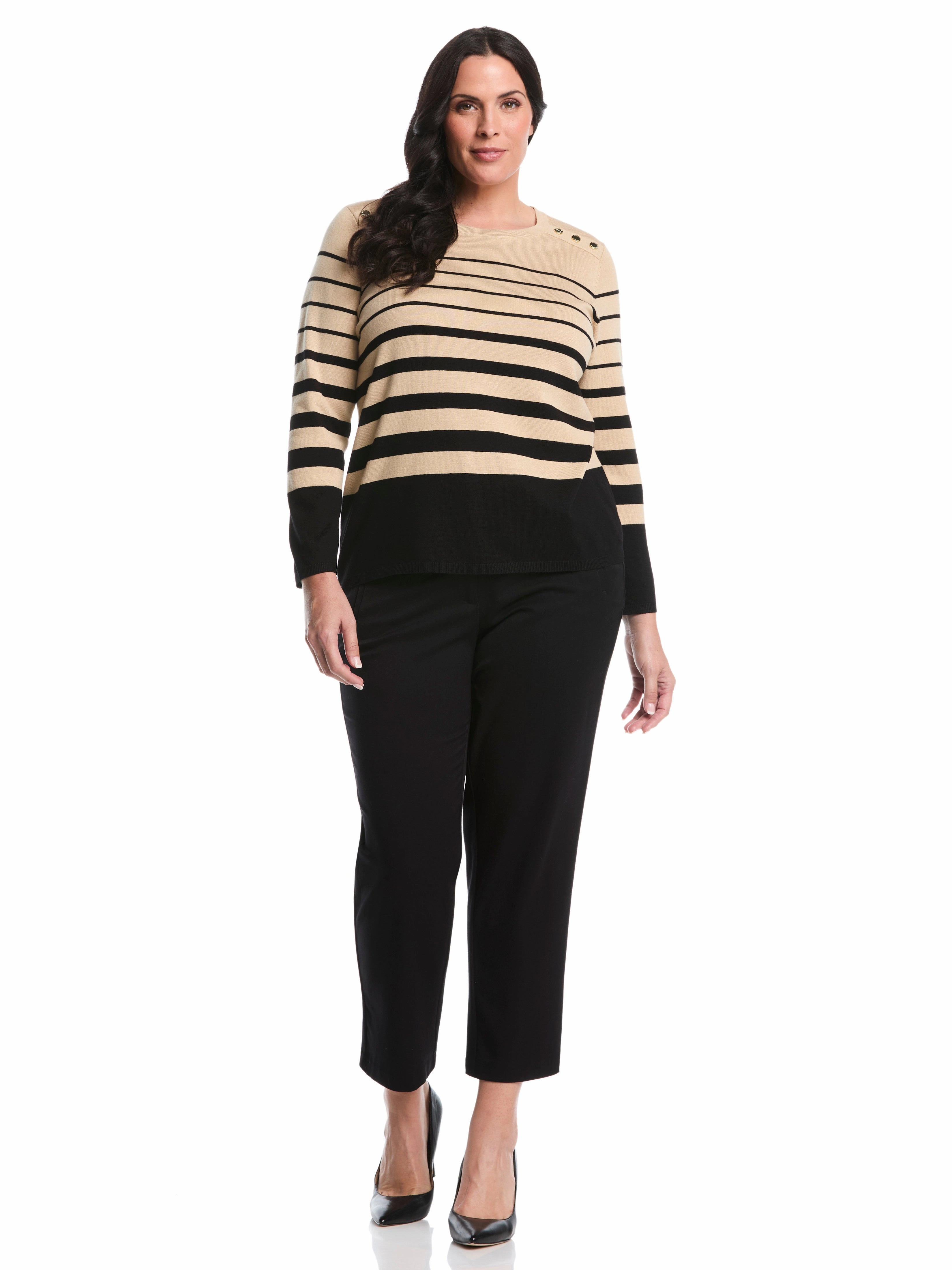 Plus Size Striped Print Rivet Detail Sweater Active Flex