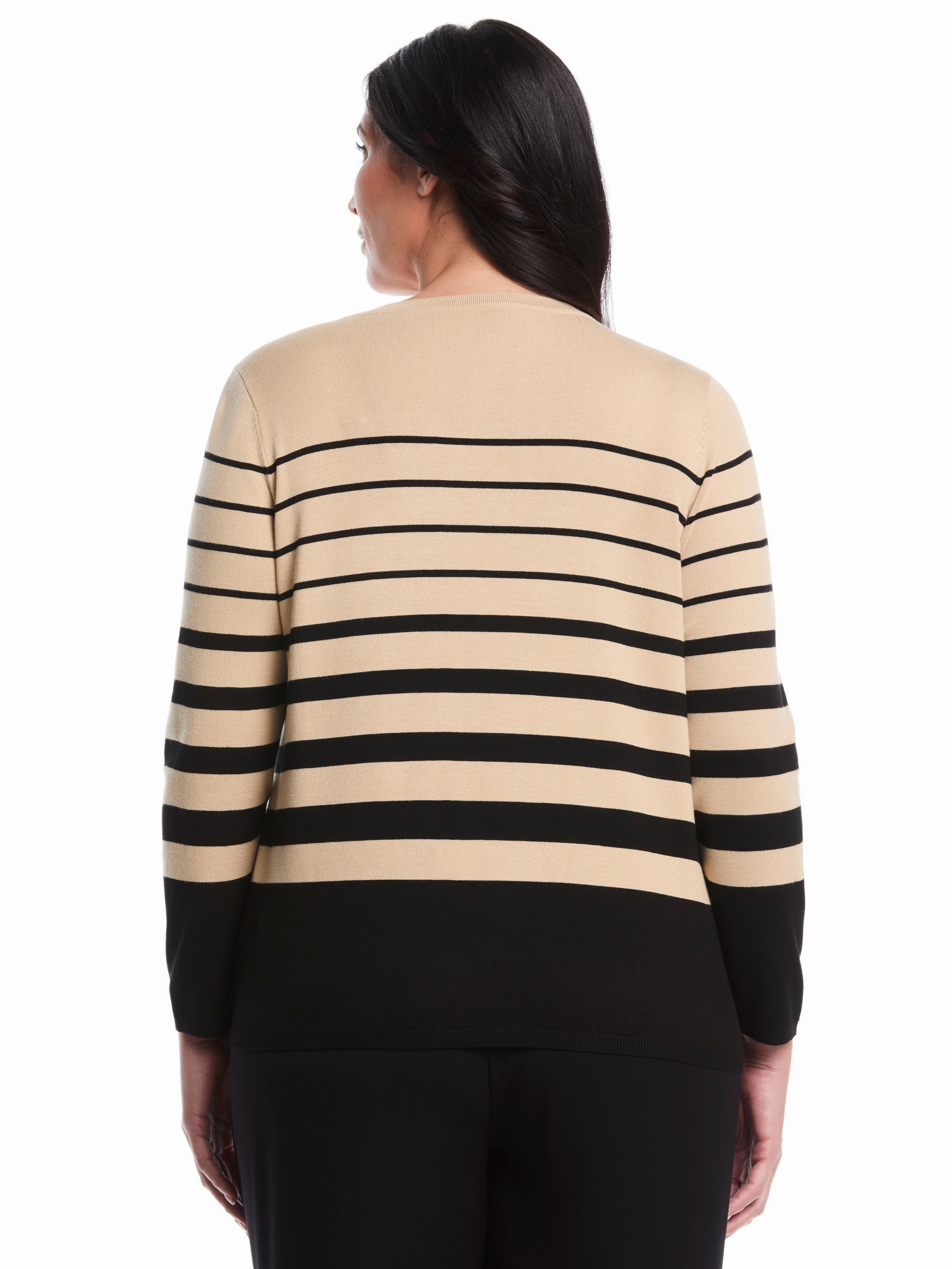 Timeless Comfort Plus Size Striped Print Rivet Detail Sweater