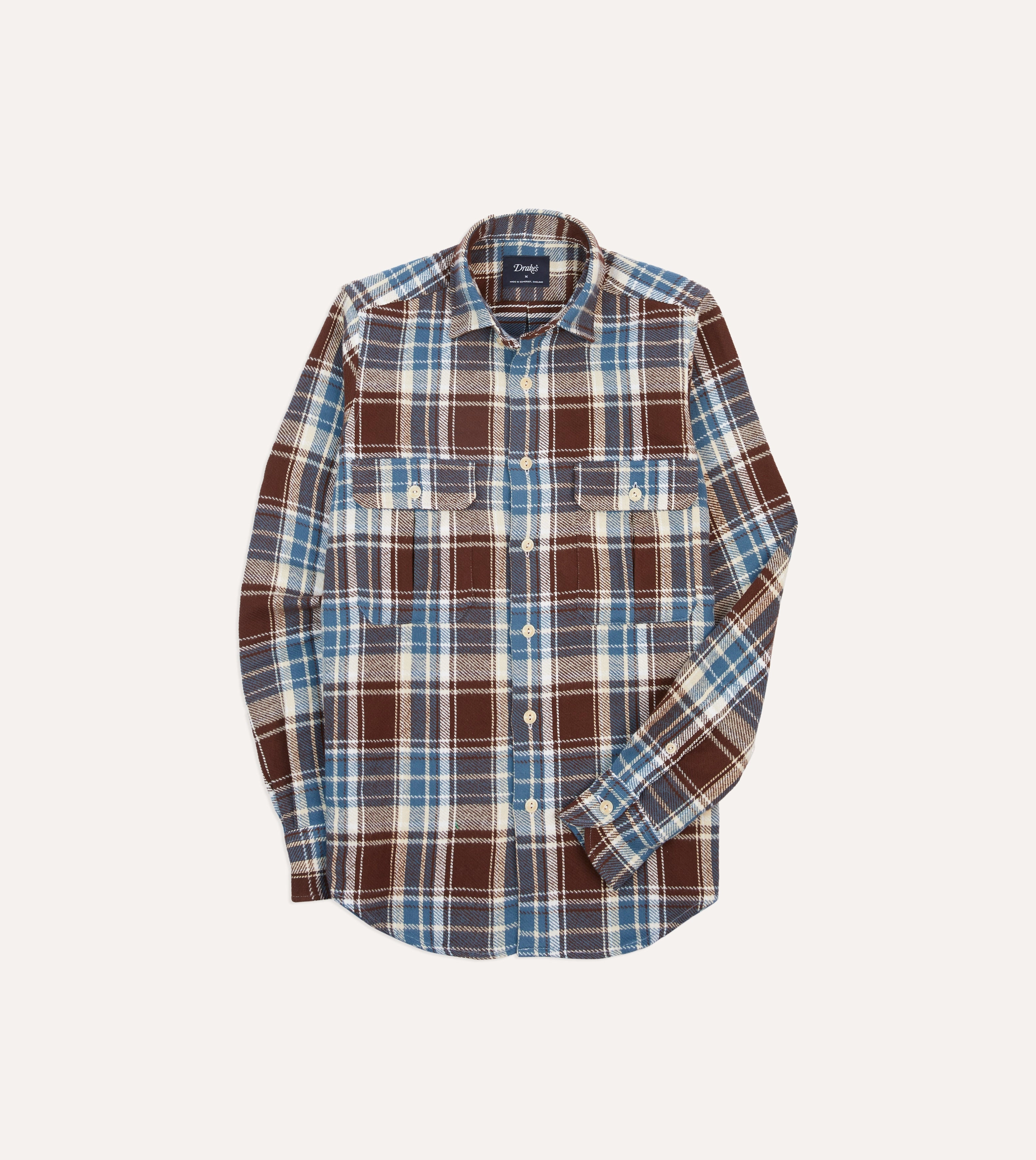 Blue Check Heavy Cotton Two-Pocket Work Shirt Low Profile Pocket Design