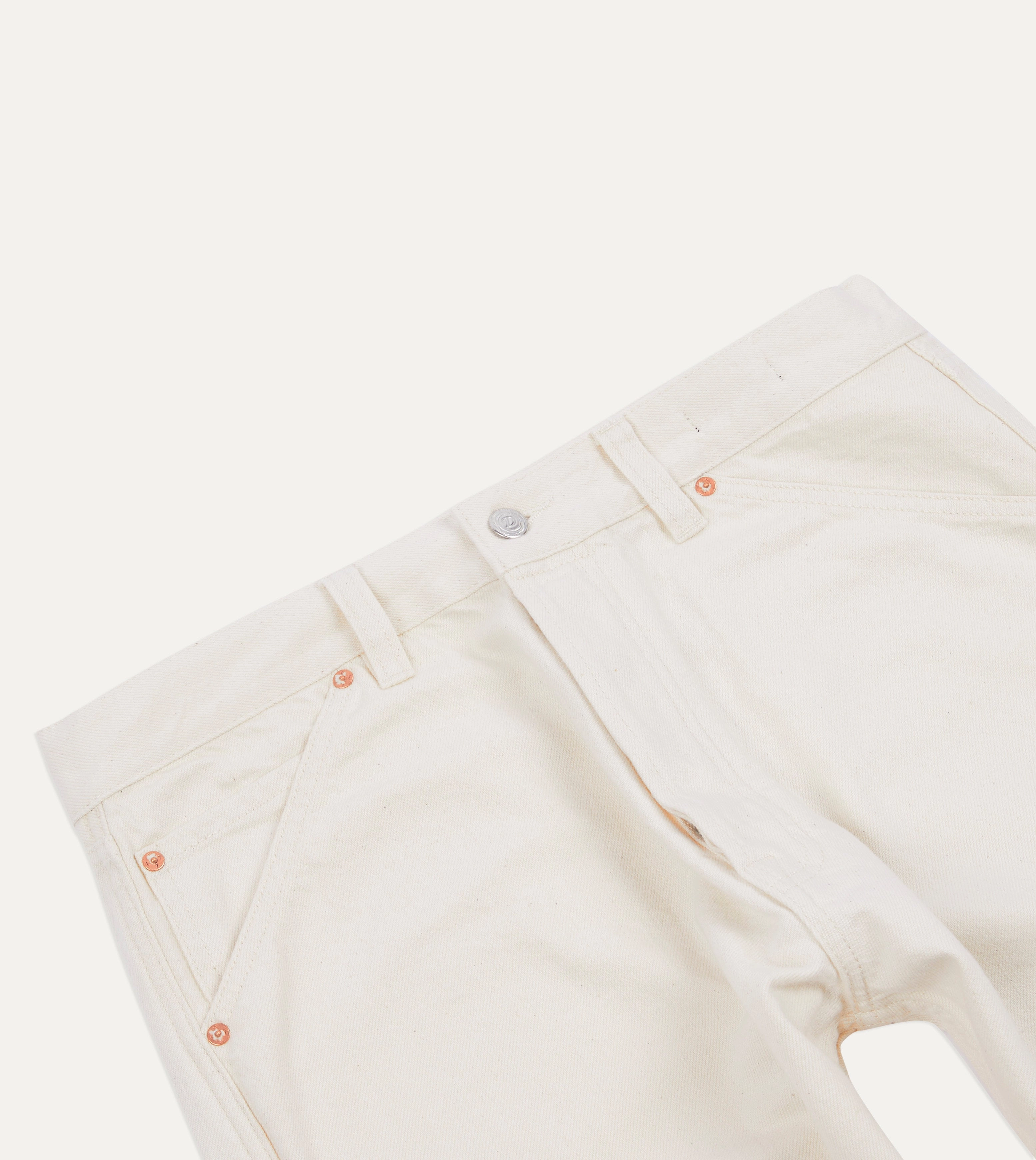 Ecru 12.7oz Selvedge Denim Tonal Stitch Five-Pocket Jeans Body Movement Smart Comfort