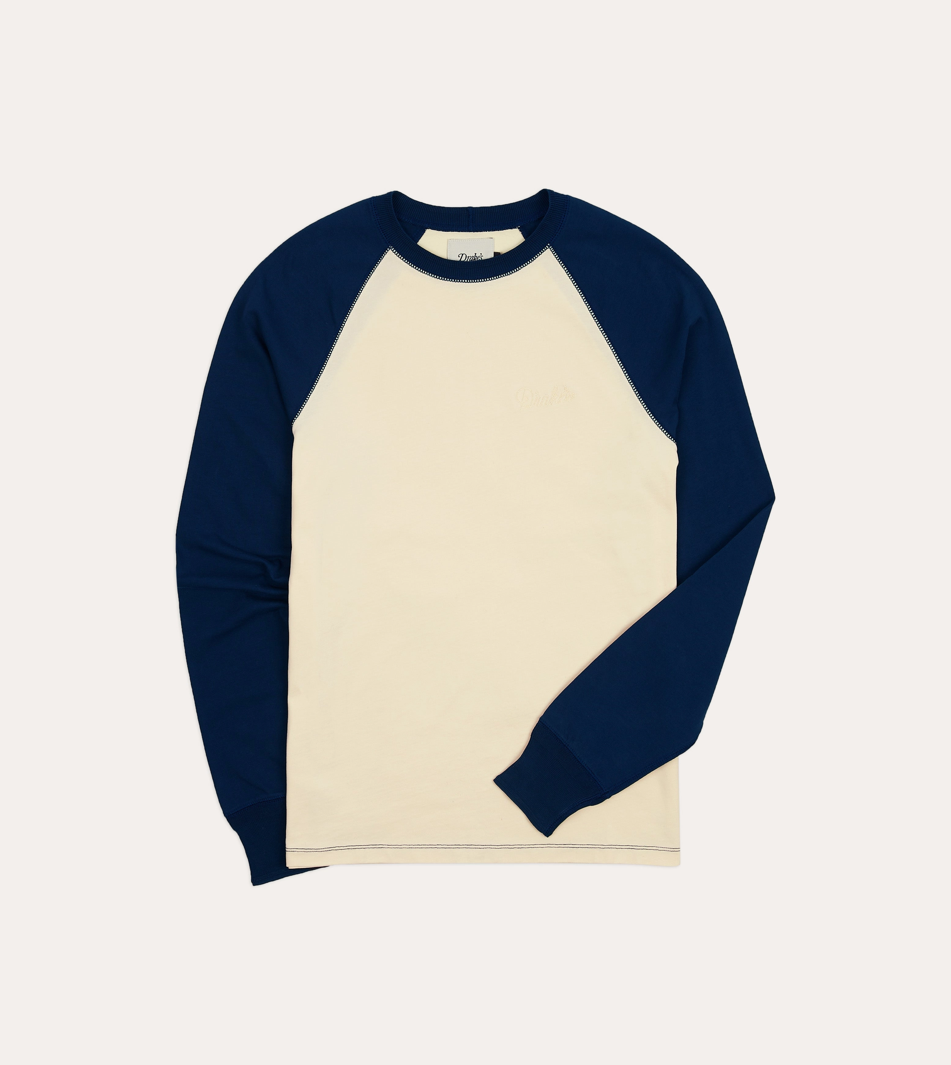 Ecru and Navy Raglan Sleeve Hiking T-Shirt Minimal Look