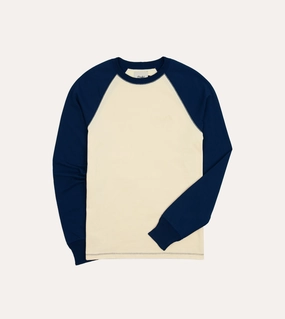 Ecru and Navy Raglan Sleeve Hiking T-Shirt Minimal Look