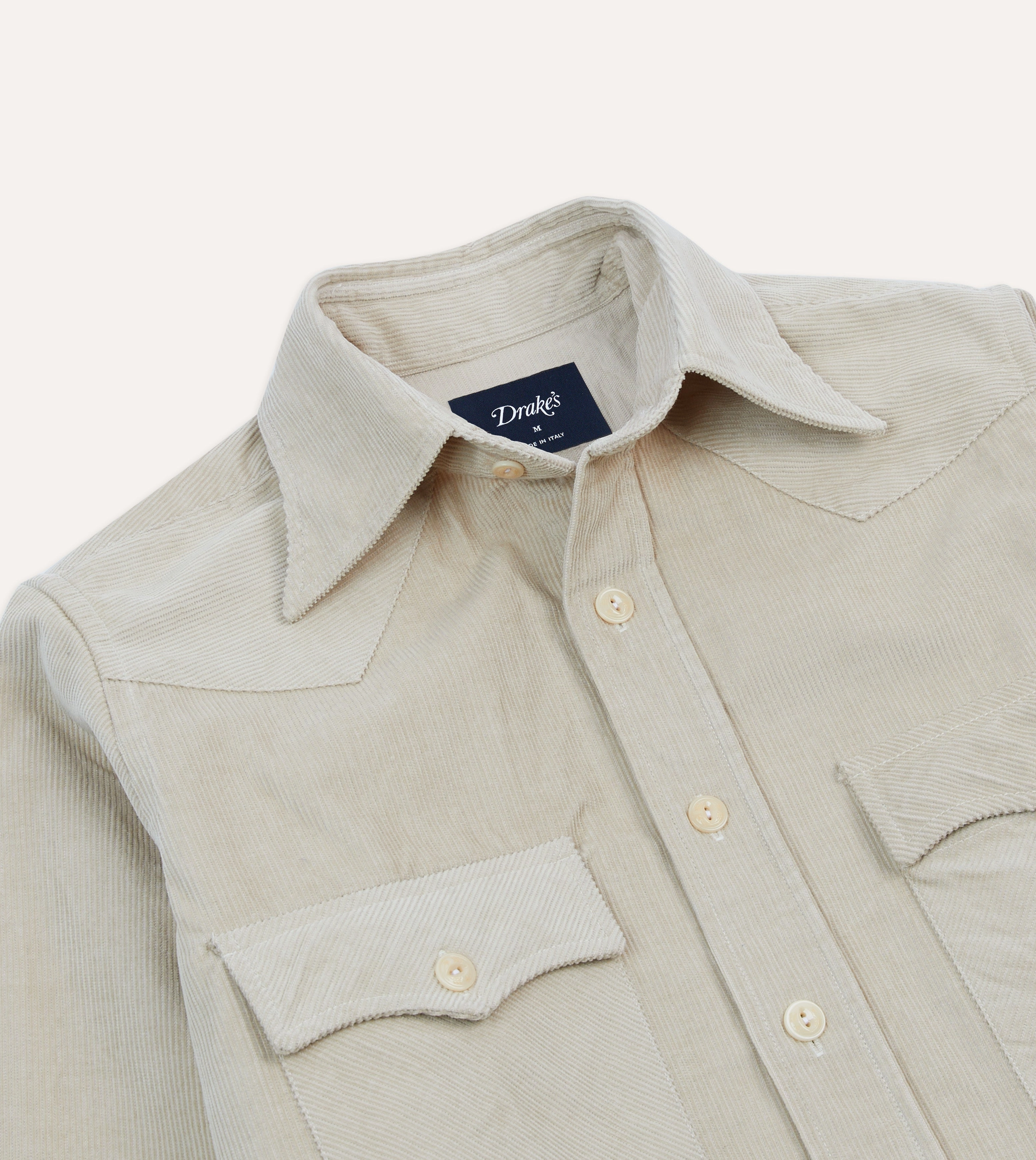 Ecru Corduroy Two-Pocket Western Shirt Comfy Look