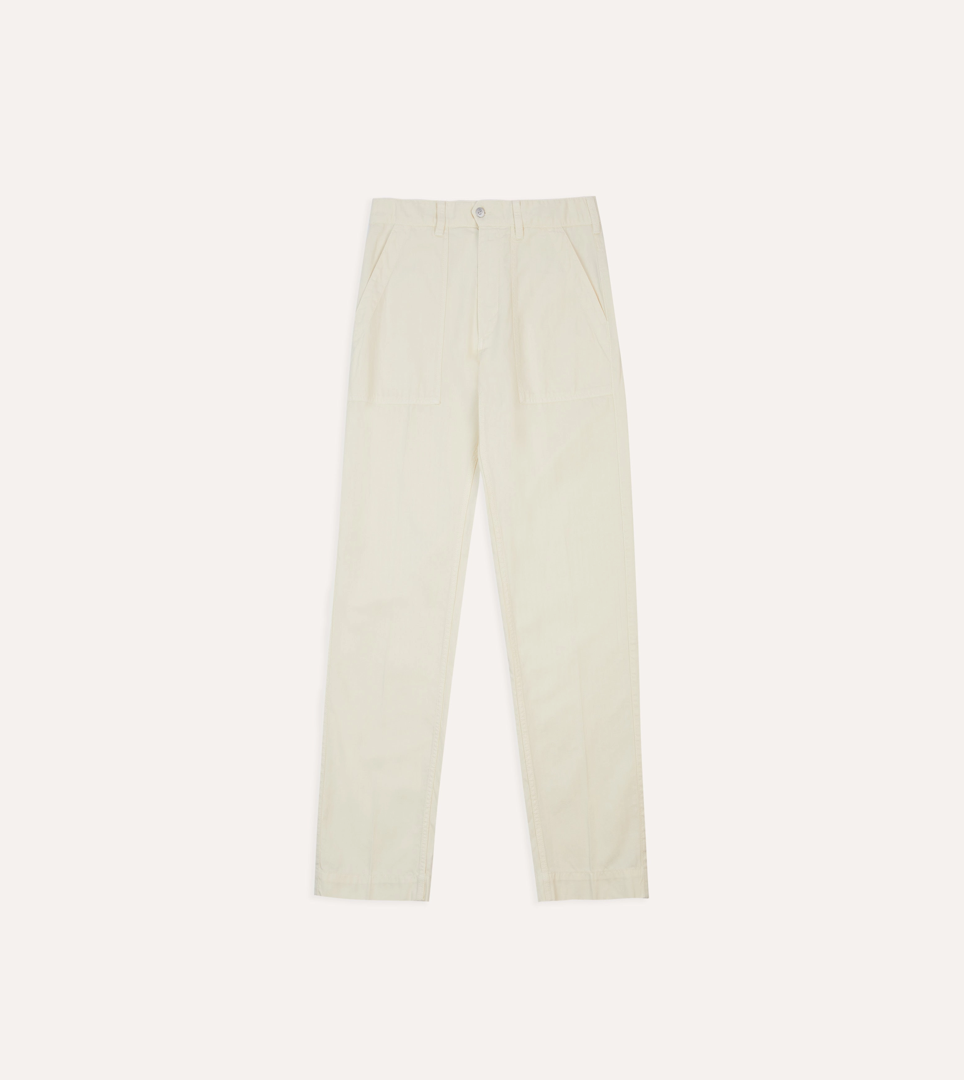 Ecru Cotton-Linen Herringbone Fatigue Trouser Sustainable Material Blend Packable Fit