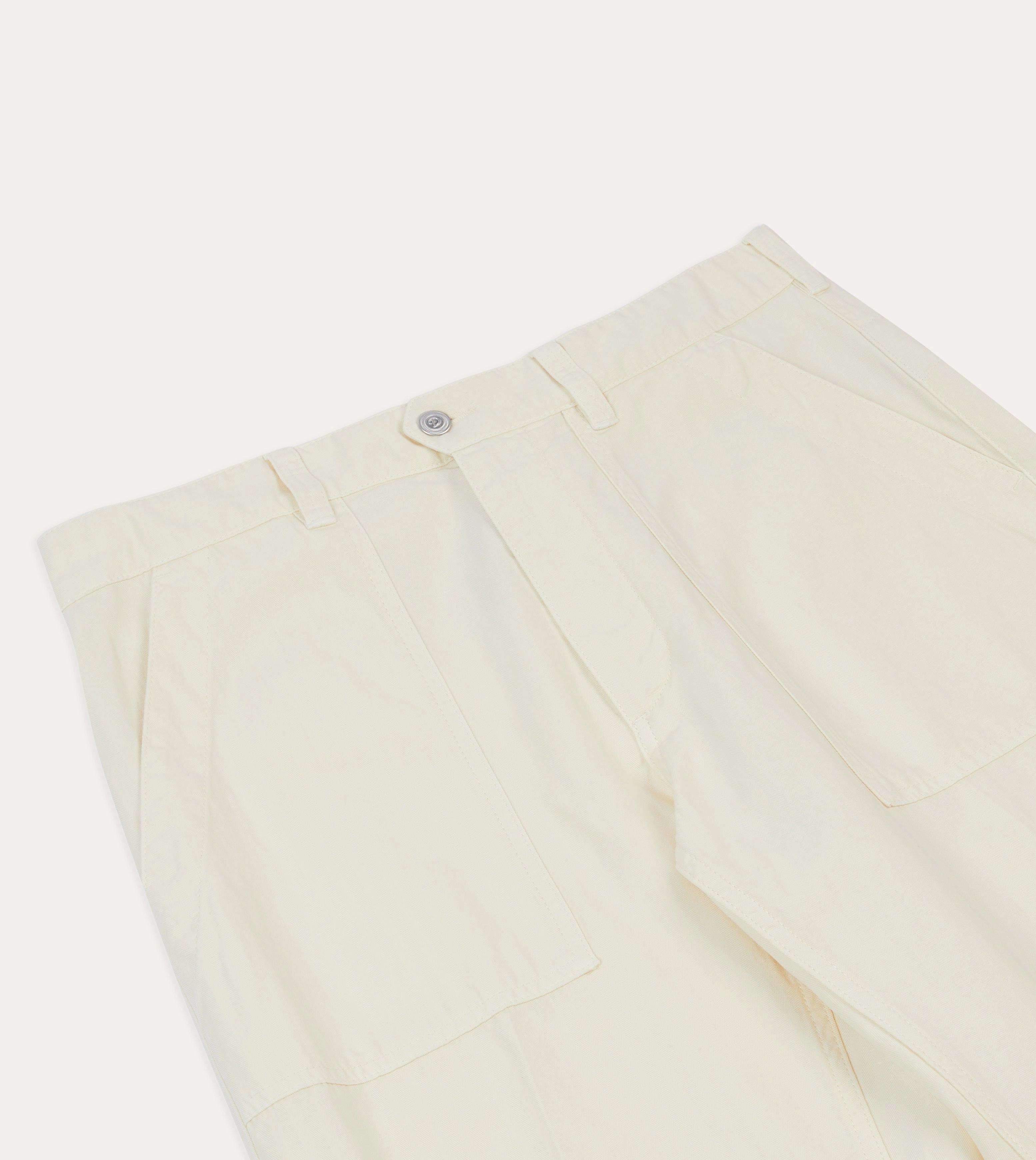 Ecru Cotton-Linen Herringbone Fatigue Trouser QuickDryTechnology