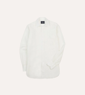 Reinforced Seams Ecru Linen Long Point Collar Shirt