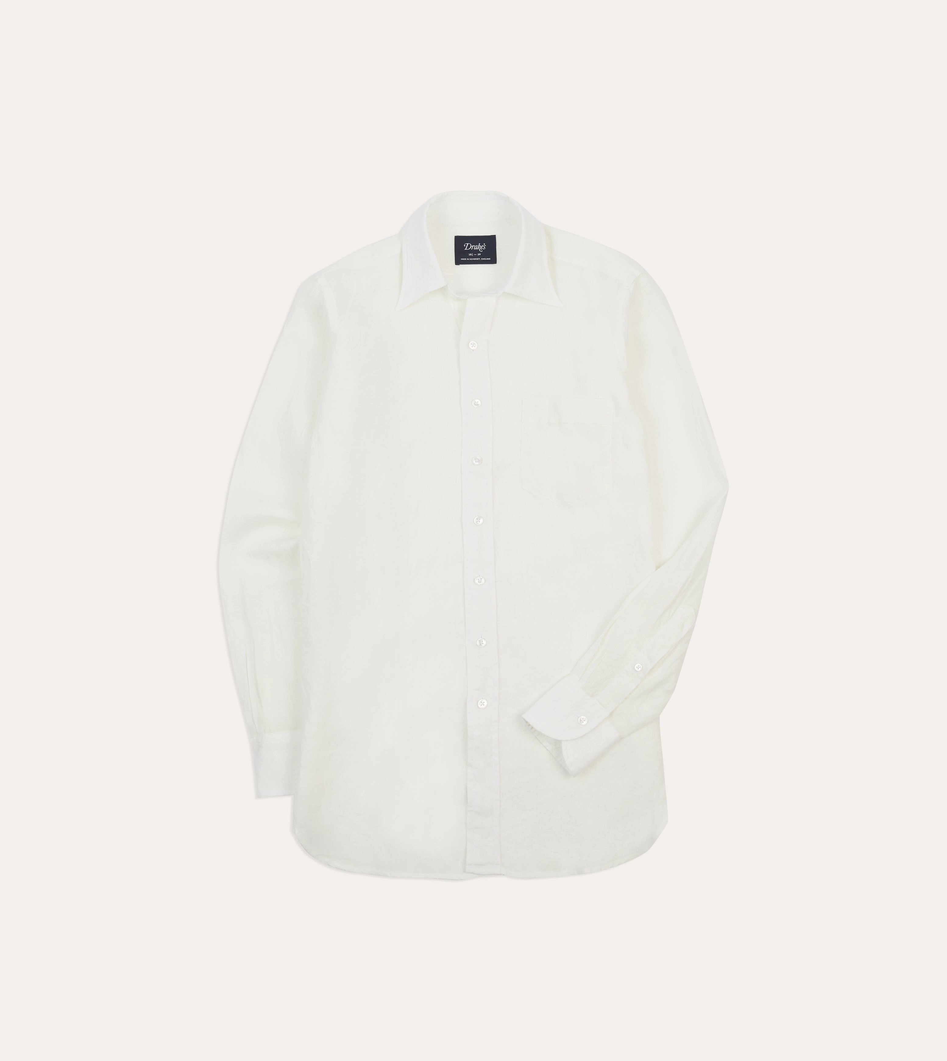 Reinforced Seams Ecru Linen Long Point Collar Shirt