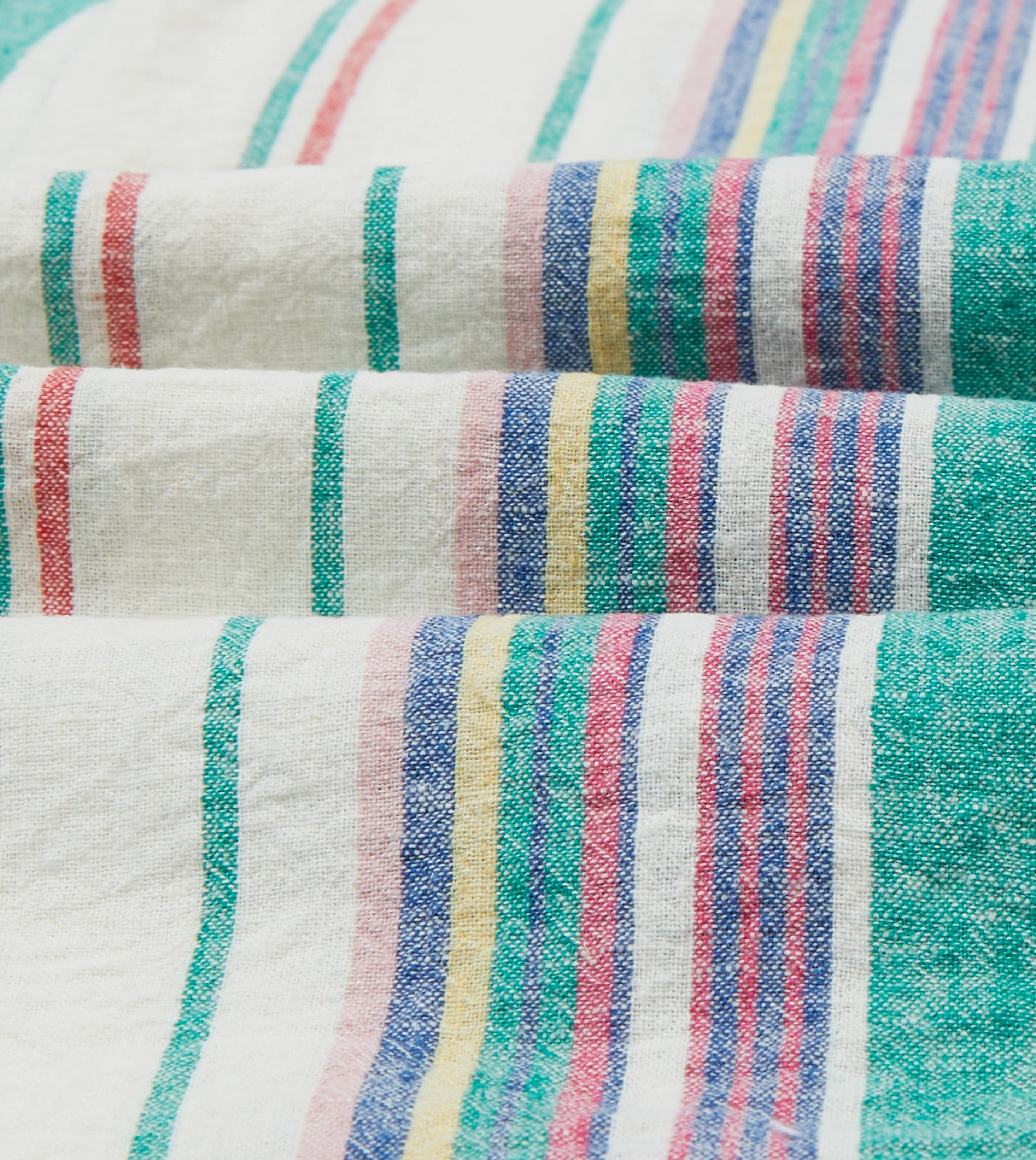 Fashion Forward Design Ecru, Purple and Green Stripe Linen-Cotton Long Point Collar Shirt