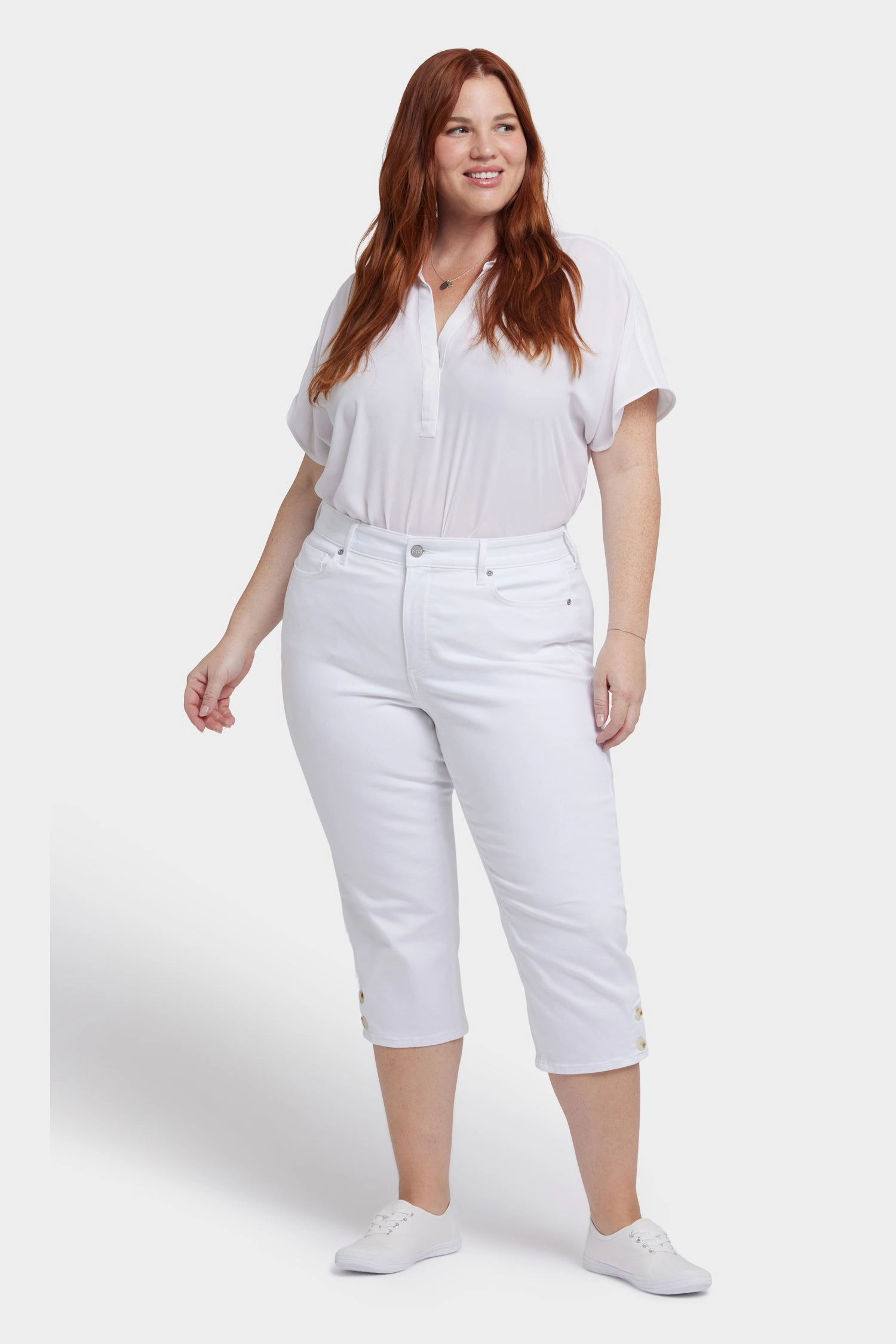 Marilyn Straight Crop Jeans In Plus Size - Optic White Soft Fabric