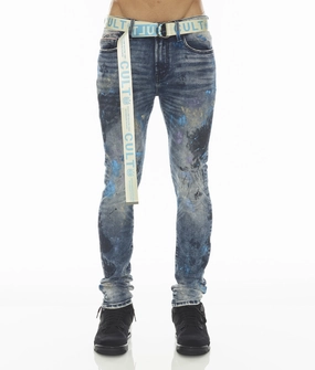 Trend Setter Smart Casual Classic Wear PUNK SUPER SKINNY STRETCH w/BABY BLUE BELT IN ABSTRACT