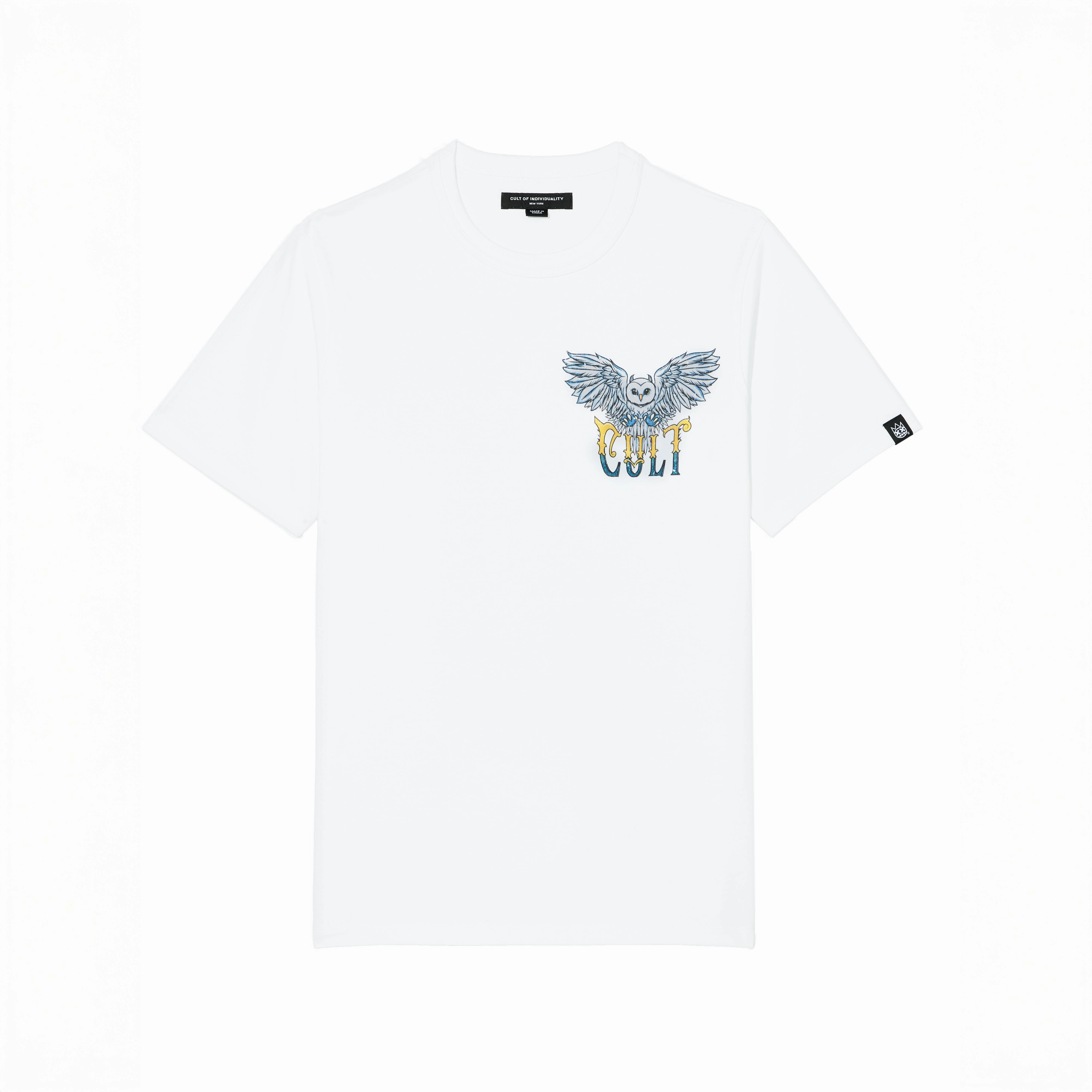 Cult's Heavyweight Short Sleeve Crew Neck Tee "Owl" in White Valentine's Day