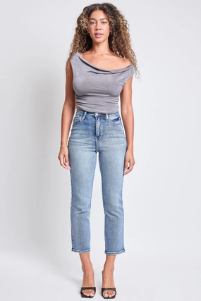 Garment Dyed Technique Women's Luxe High Rise Vintage Stretch Straight Leg Jeans