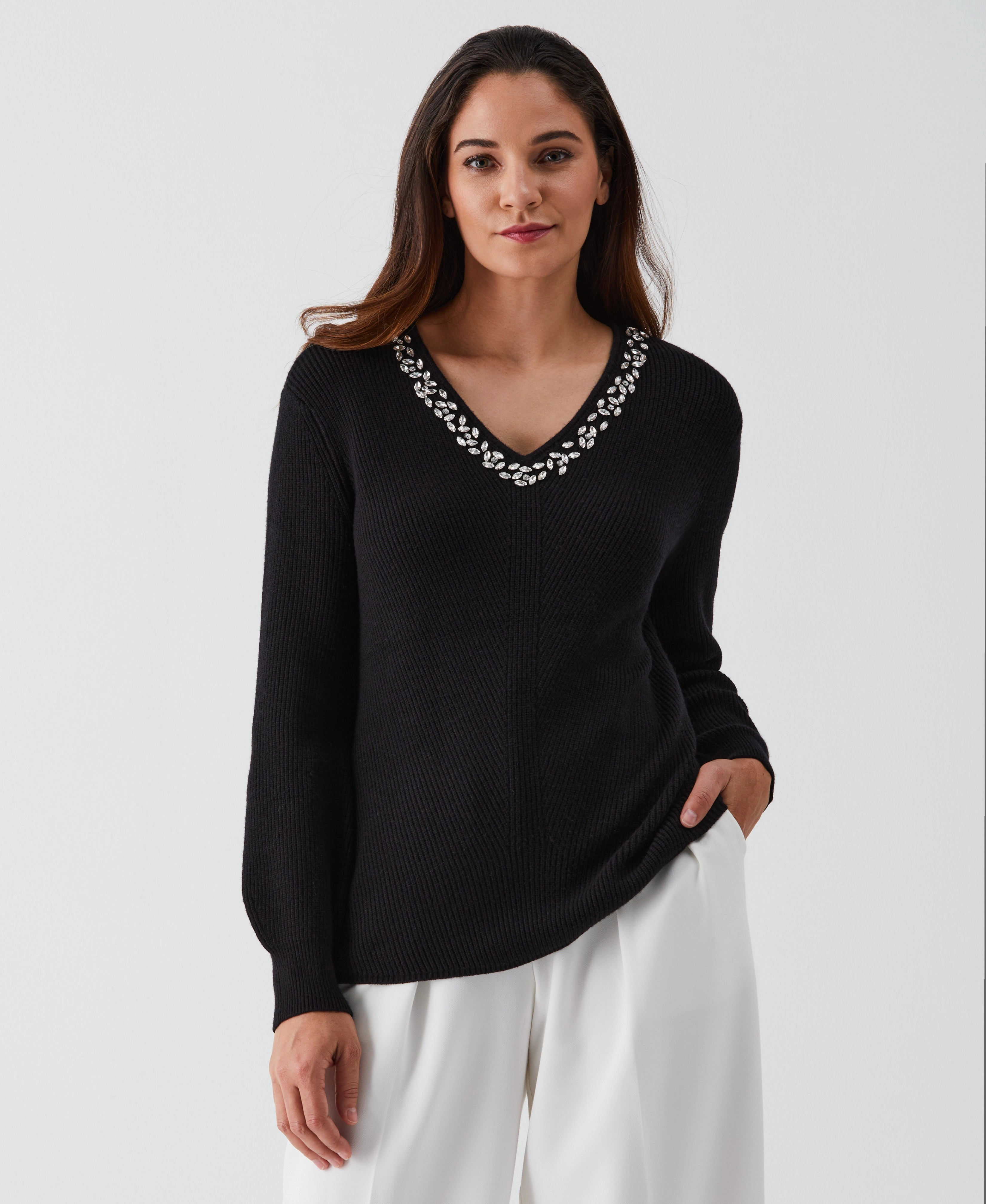 Versatile Fit Embellished V-Neck Sweater