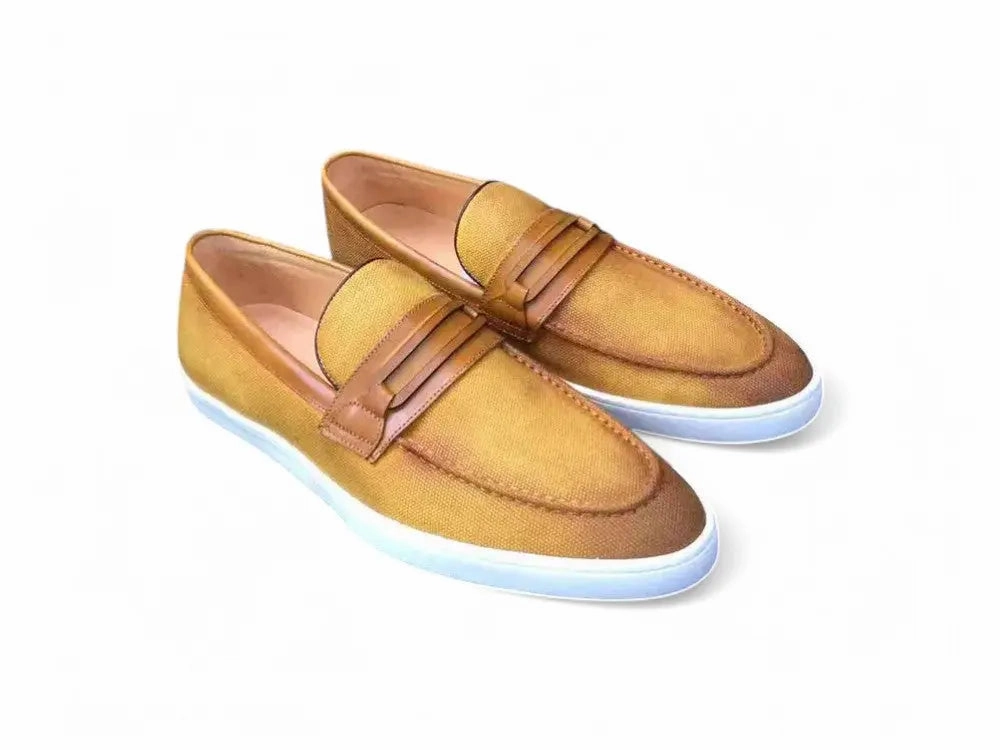 Shock Absorbing Technology Sneaker Technology Embossed Leather Strap Linen Sneaker