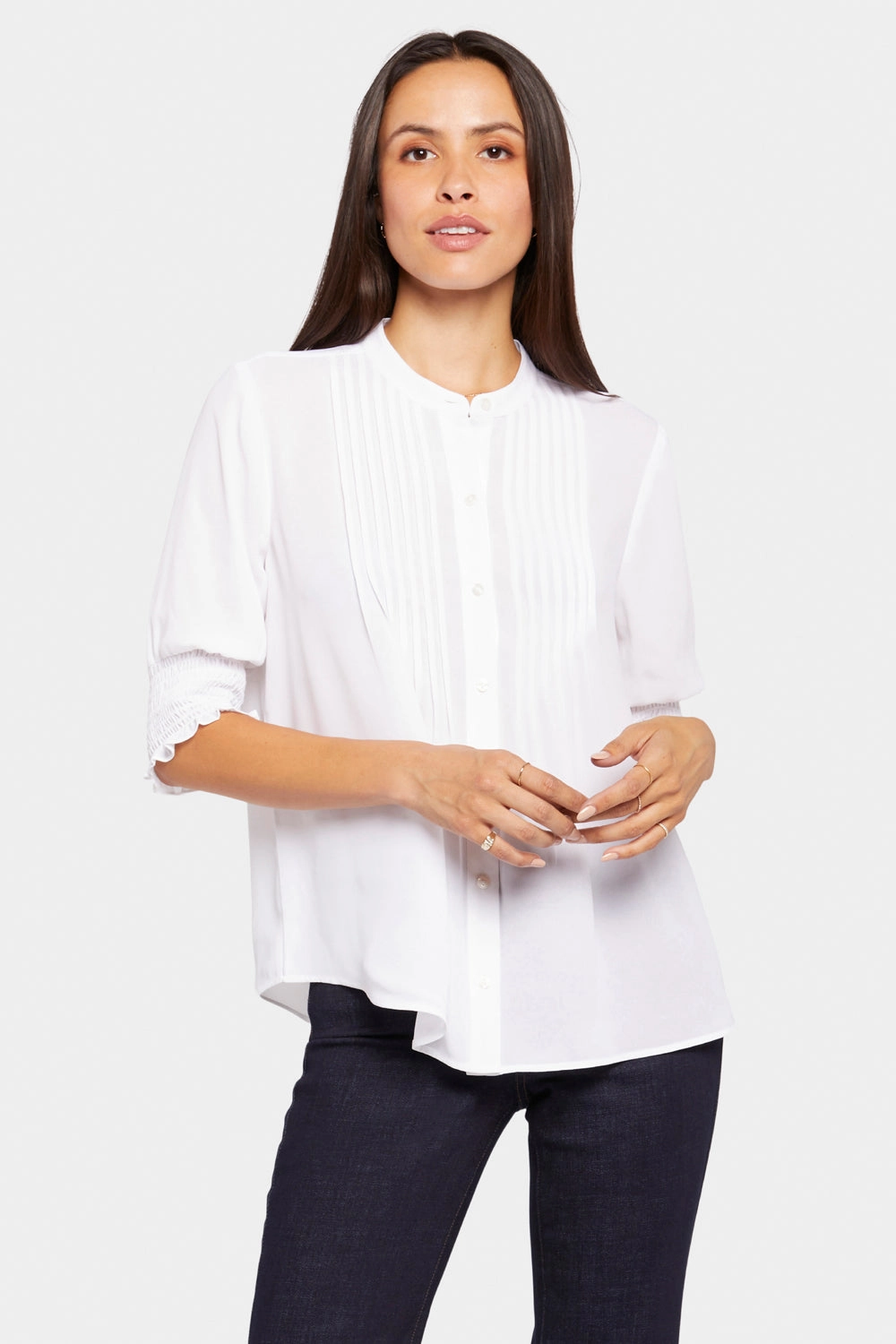 Pleated Short Sleeved Blouse - Optic White Quality Material