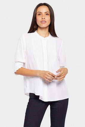 Pleated Short Sleeved Blouse - Optic White Quality Material