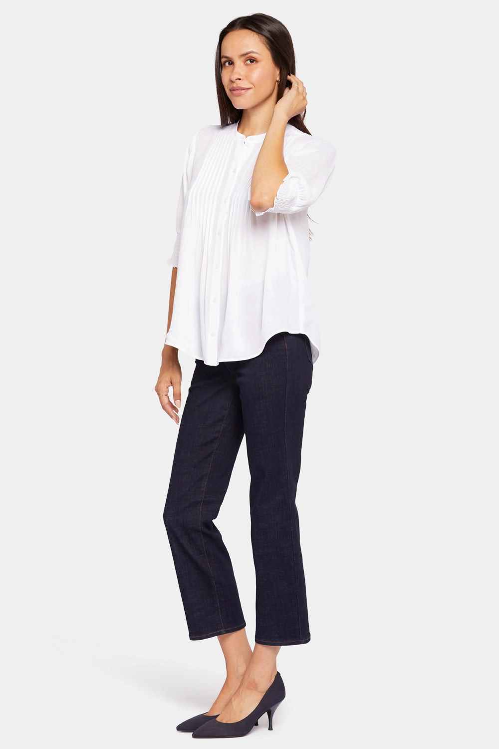 Pleated Short Sleeved Blouse - Optic White Fashionable Comfort Breathable back panel