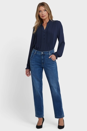 Brooke Loose Straight Jeans In Petite - Opera Blue Workday Outfit
