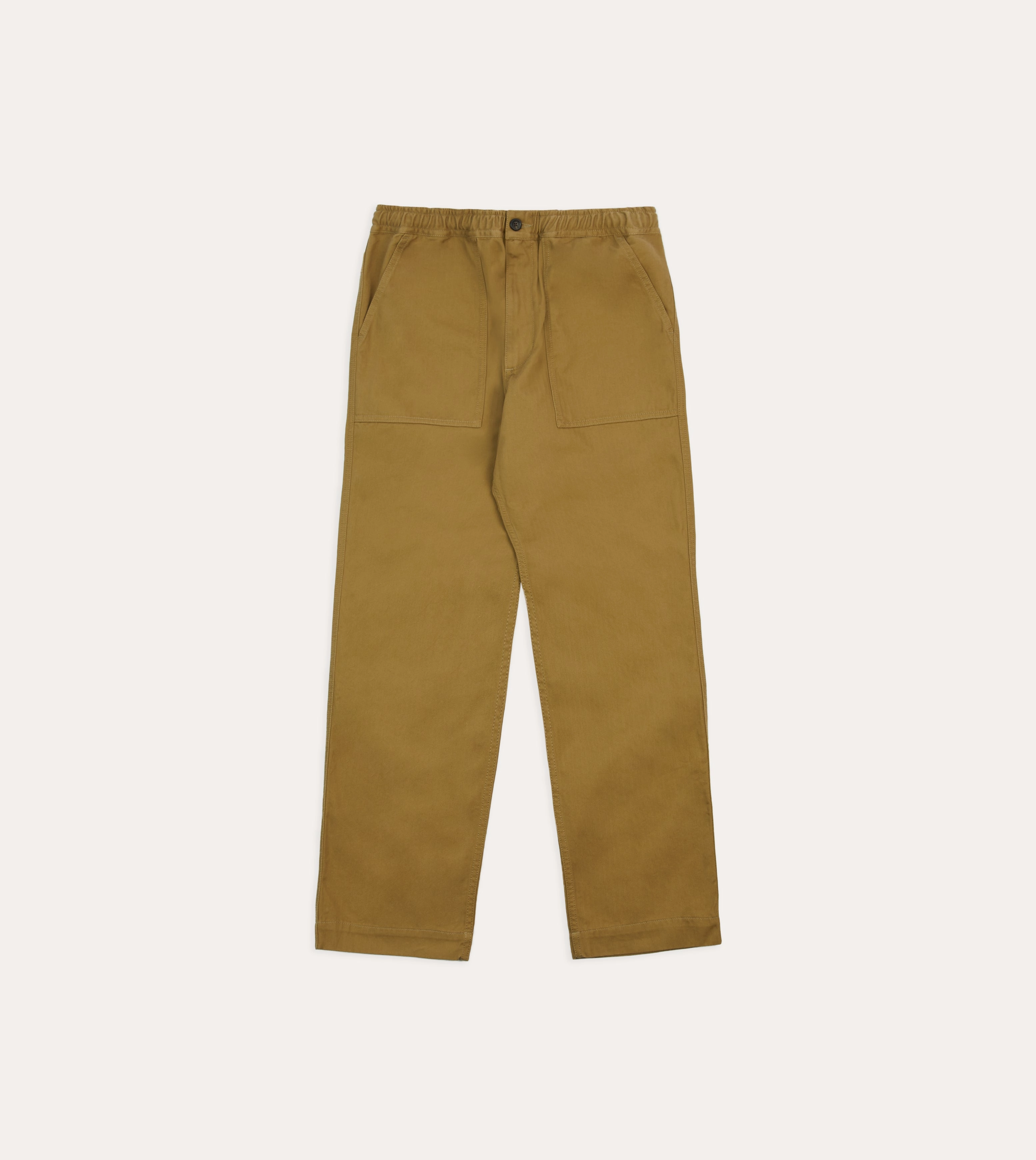 Khaki Herringbone Twill Cotton Drawstring Trousers Smart Design