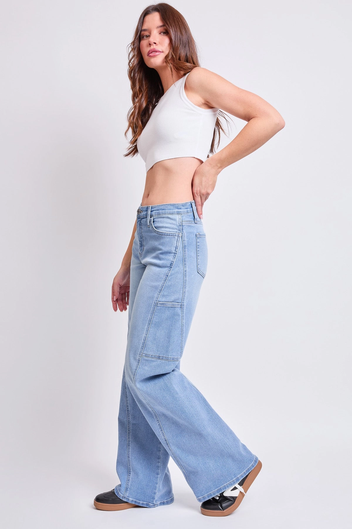 Cool And Simple Fit Essential Women's High Rise Wide Leg Cargo Jeans