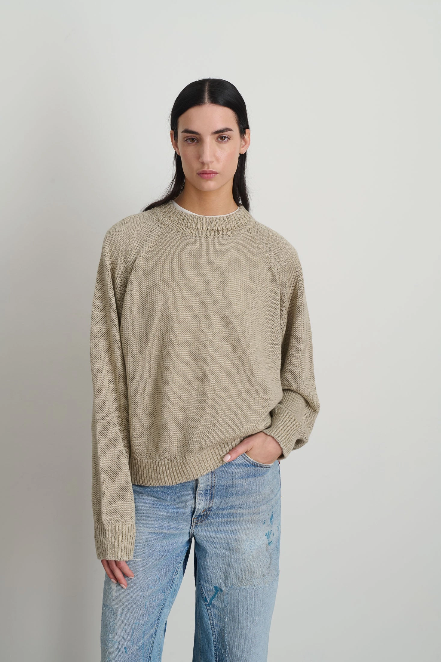 Lind Knit Crew Sand Comfortable Knitwear Light Flex