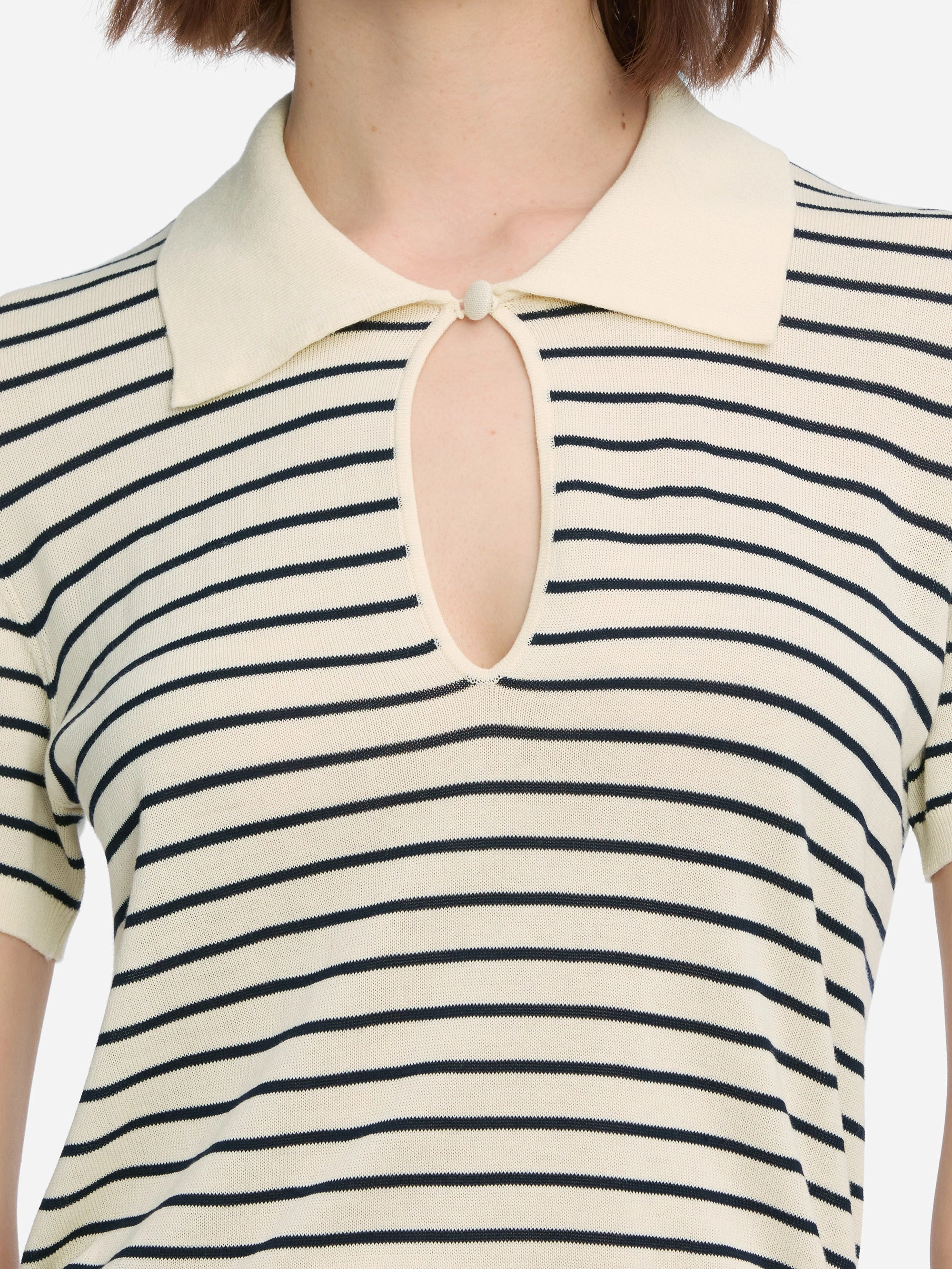Soft and Elegant The Keyhole Polo -- Cream Multi