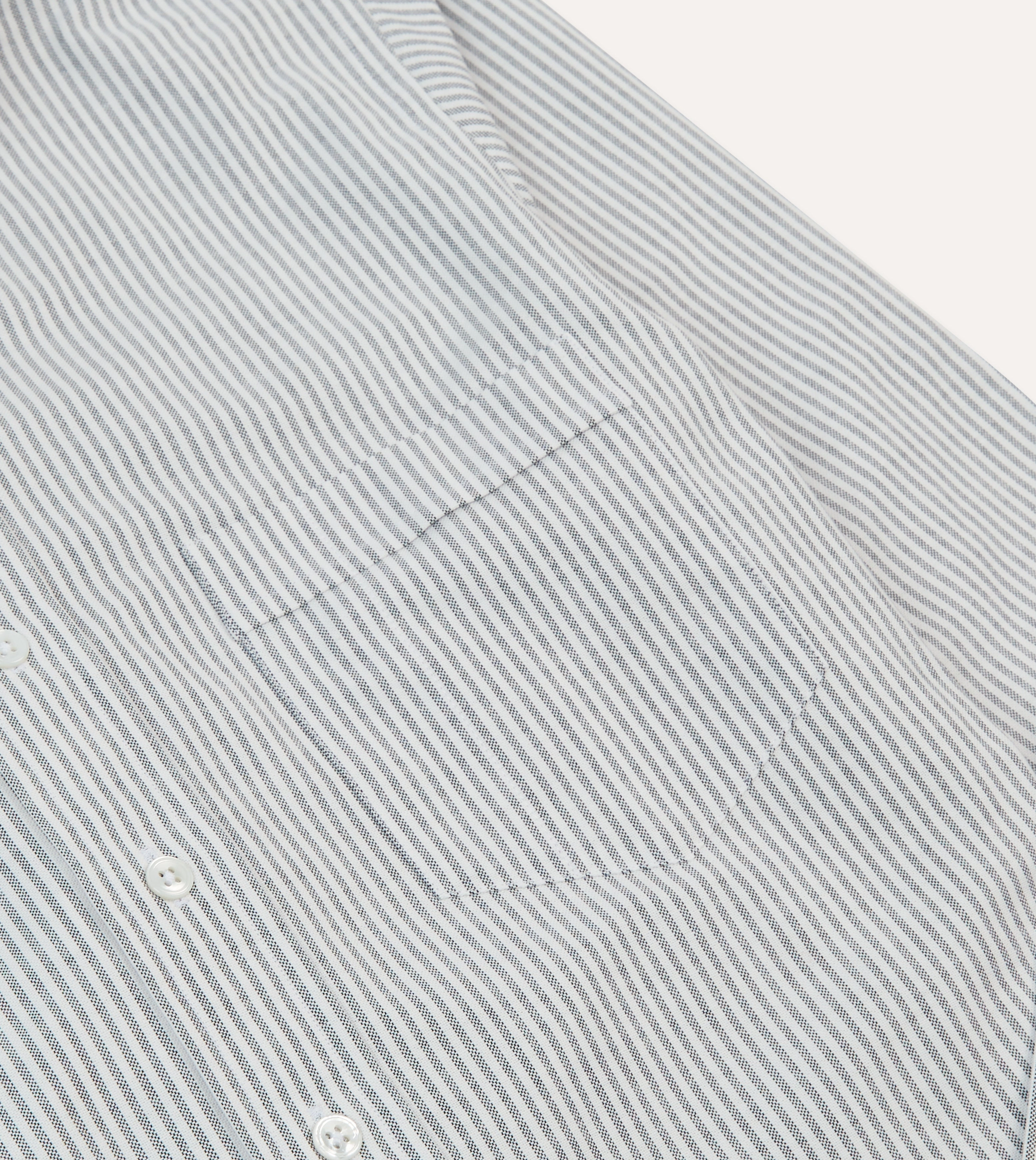 Black Ticking Stripe Cotton Oxford Cloth Button-Down Shirt High-Quality Craftsmanship Geometric Pattern