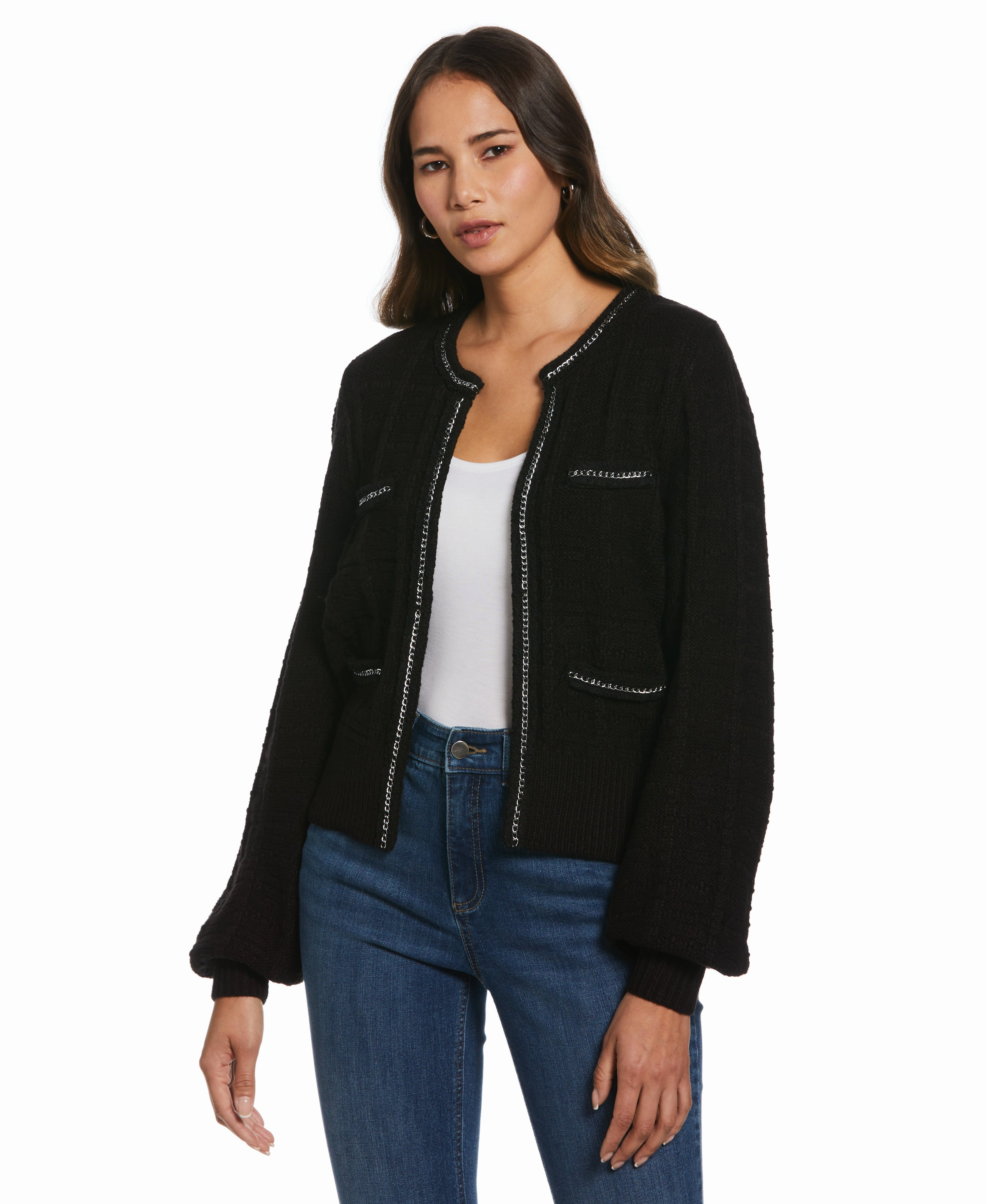 Chain Trimmed Sweater Sleek Comfort