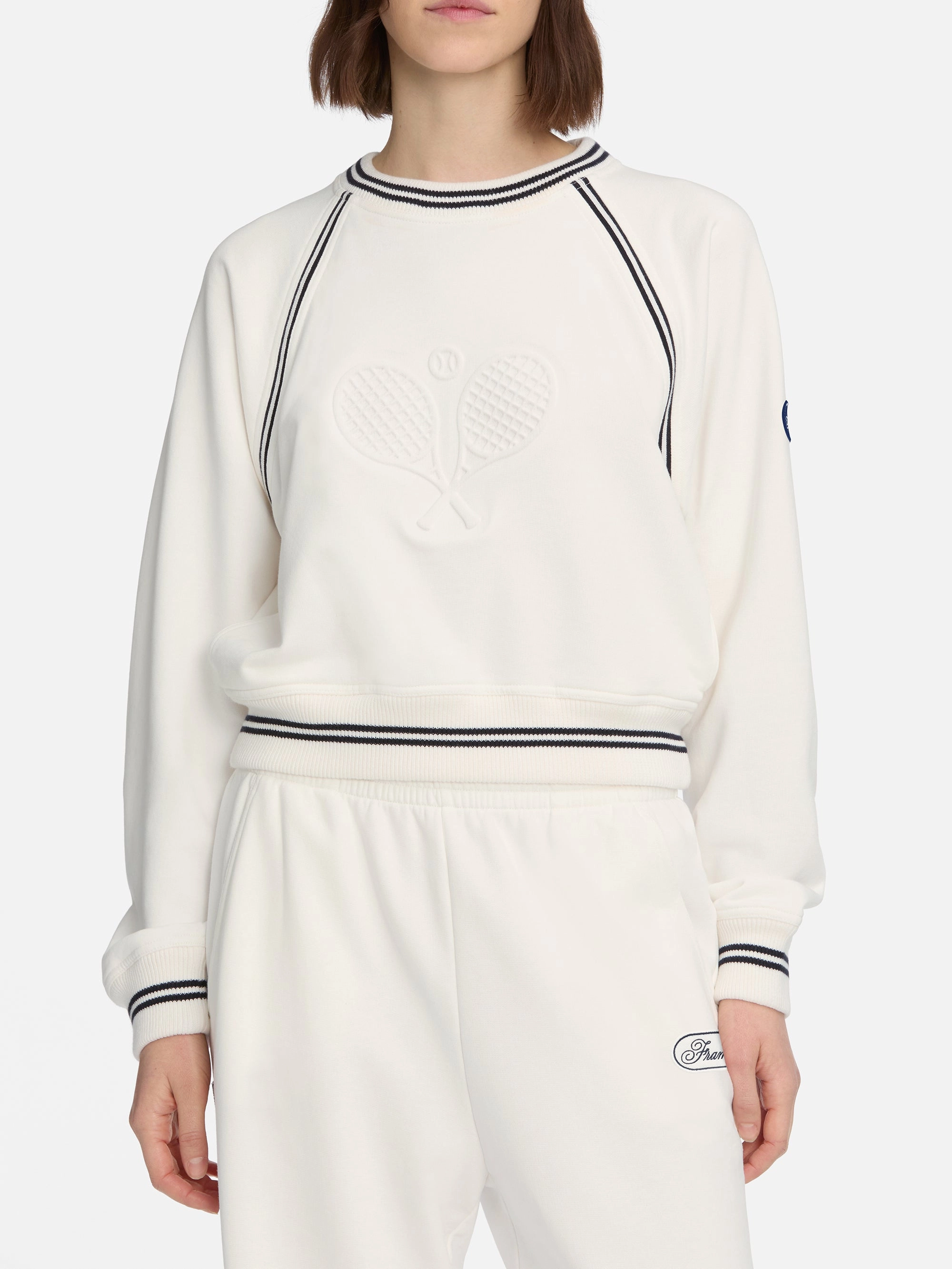 The Tennis Sweatshirt -- White Flexible Neck Opening Temperature Regulating Fabric