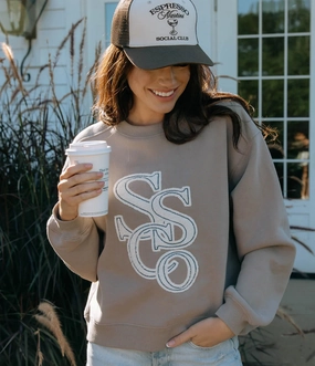 appropriate for parties Soft and Warm Southern Shirt Preppy Front Print Sweatshirt - Hazelnut