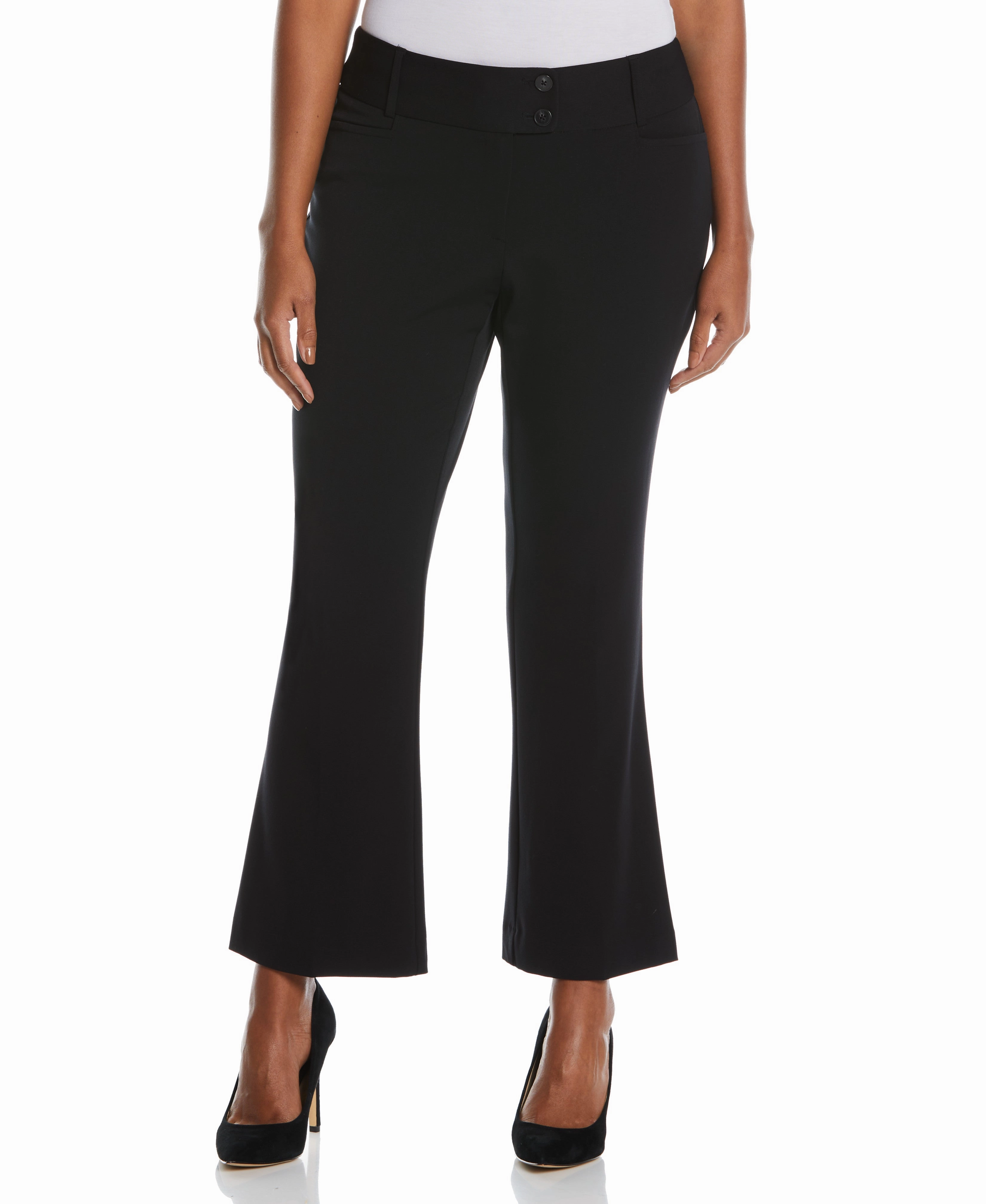 Petite Curvy Fit Short Length Boot Cut Pant - Curvy Fit Soft Knit Style Anti Static Treatment