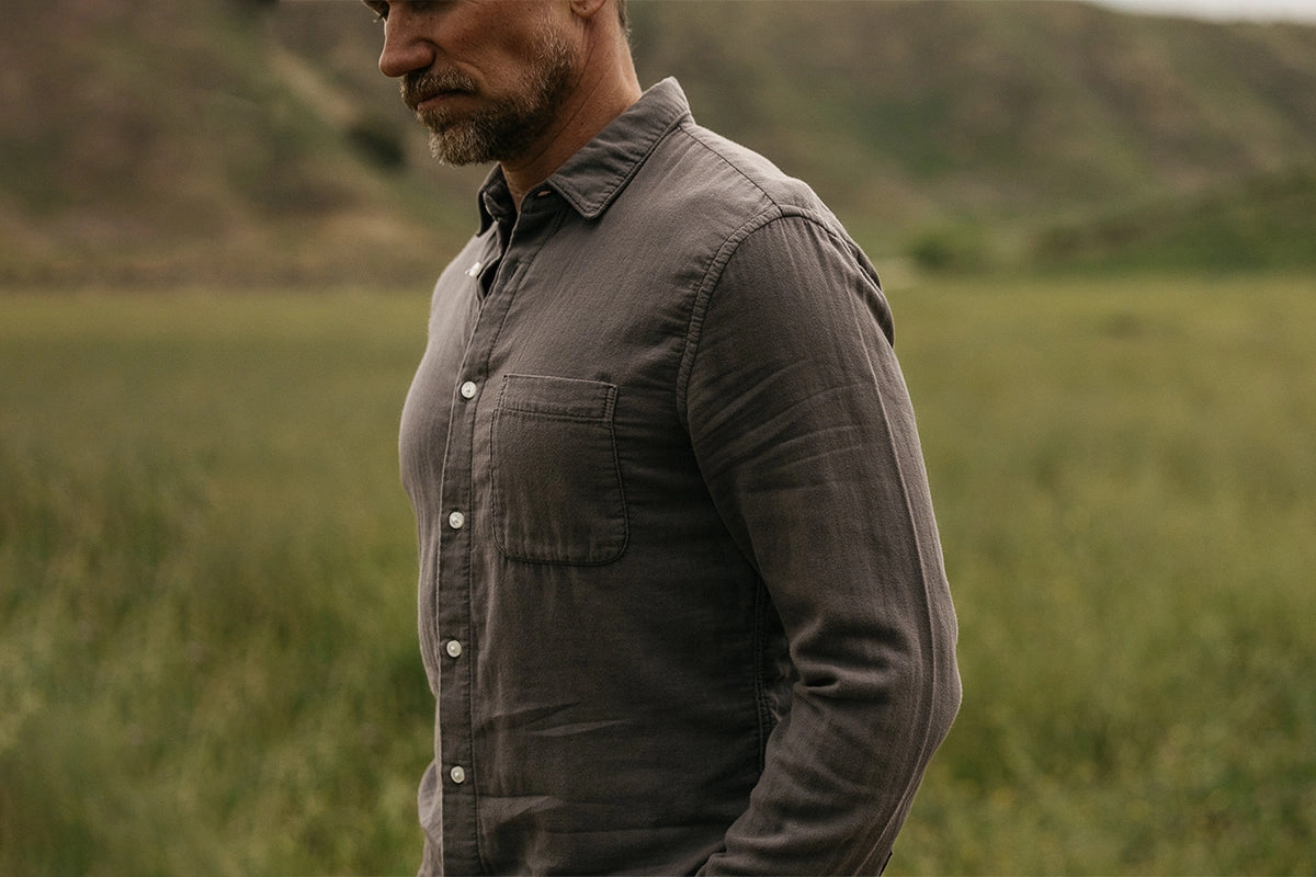 Warm Weather Wear Contemporary Look The Ripper Double Gauze Organic Cotton Shirt - Charcoal