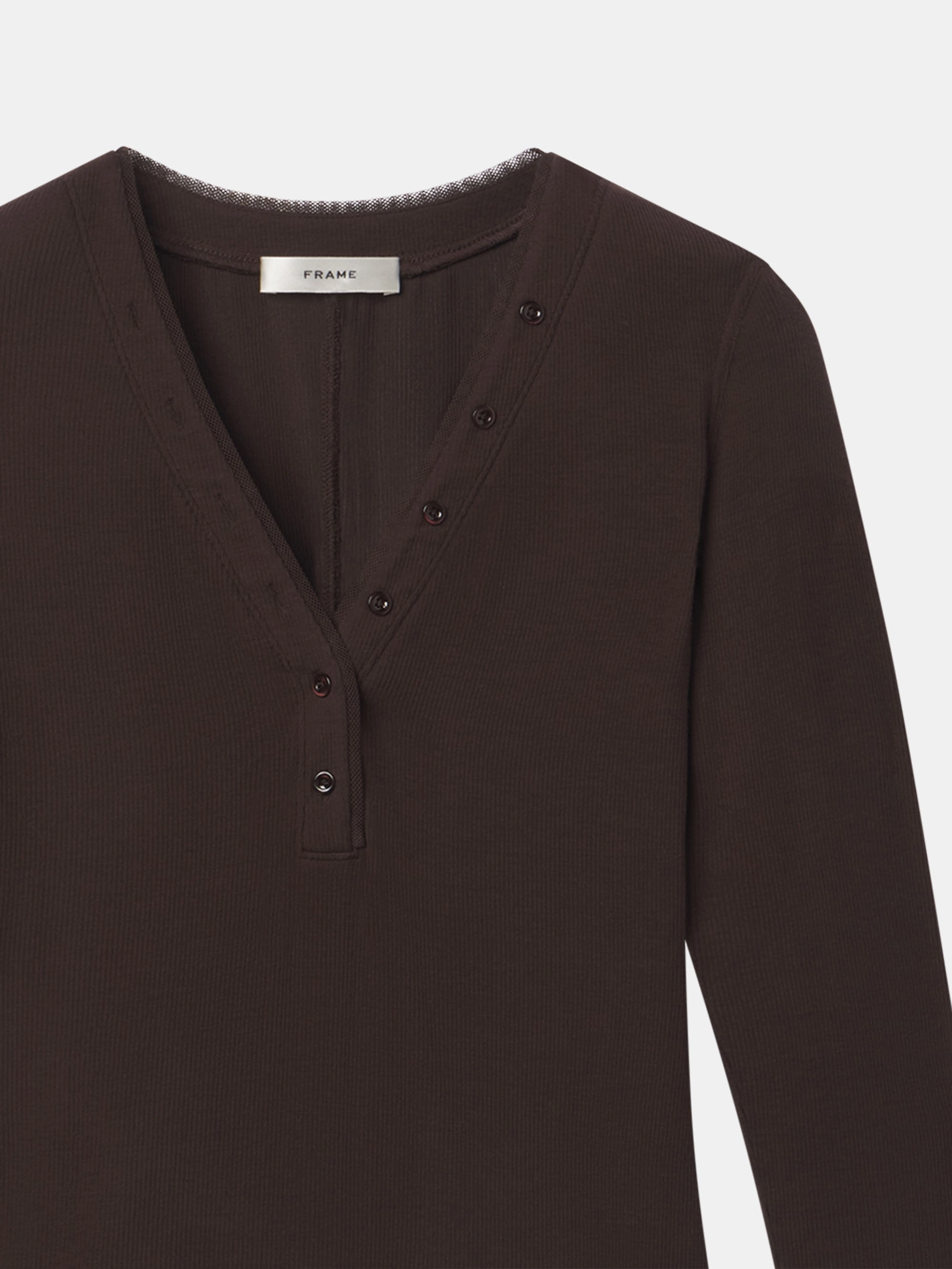 Soft Design Effortless Comfort Fit The Mesh Trim Rib Henley -- Coffee