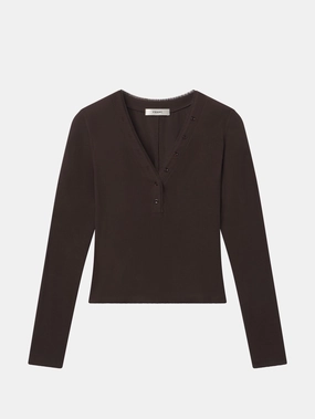 Simple Warmth The Mesh Trim Rib Henley -- Coffee