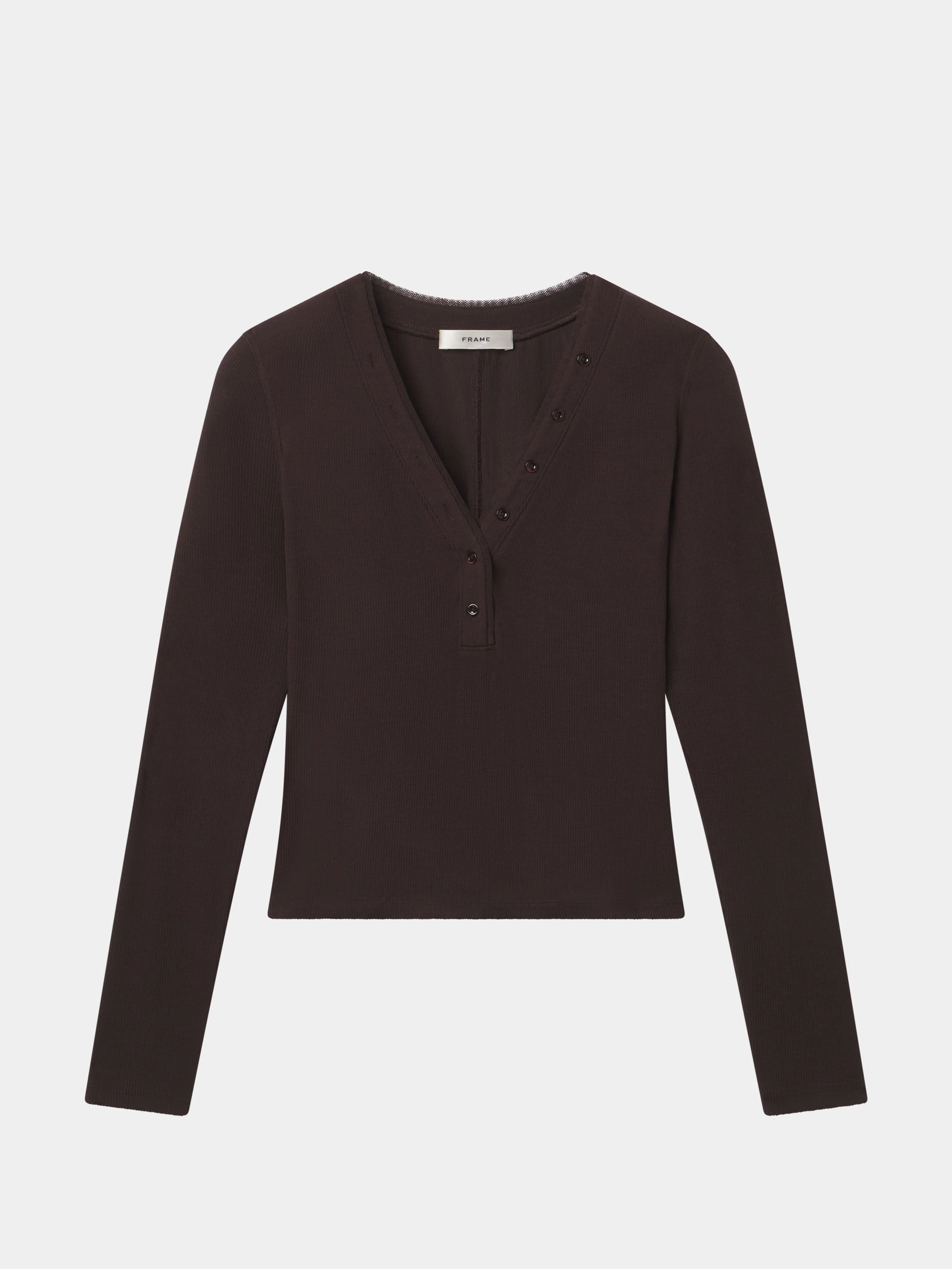 Simple Warmth The Mesh Trim Rib Henley -- Coffee