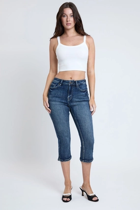 Women's Luxe High Rise Capri with Side Slit Textured Versatile Shopping Day