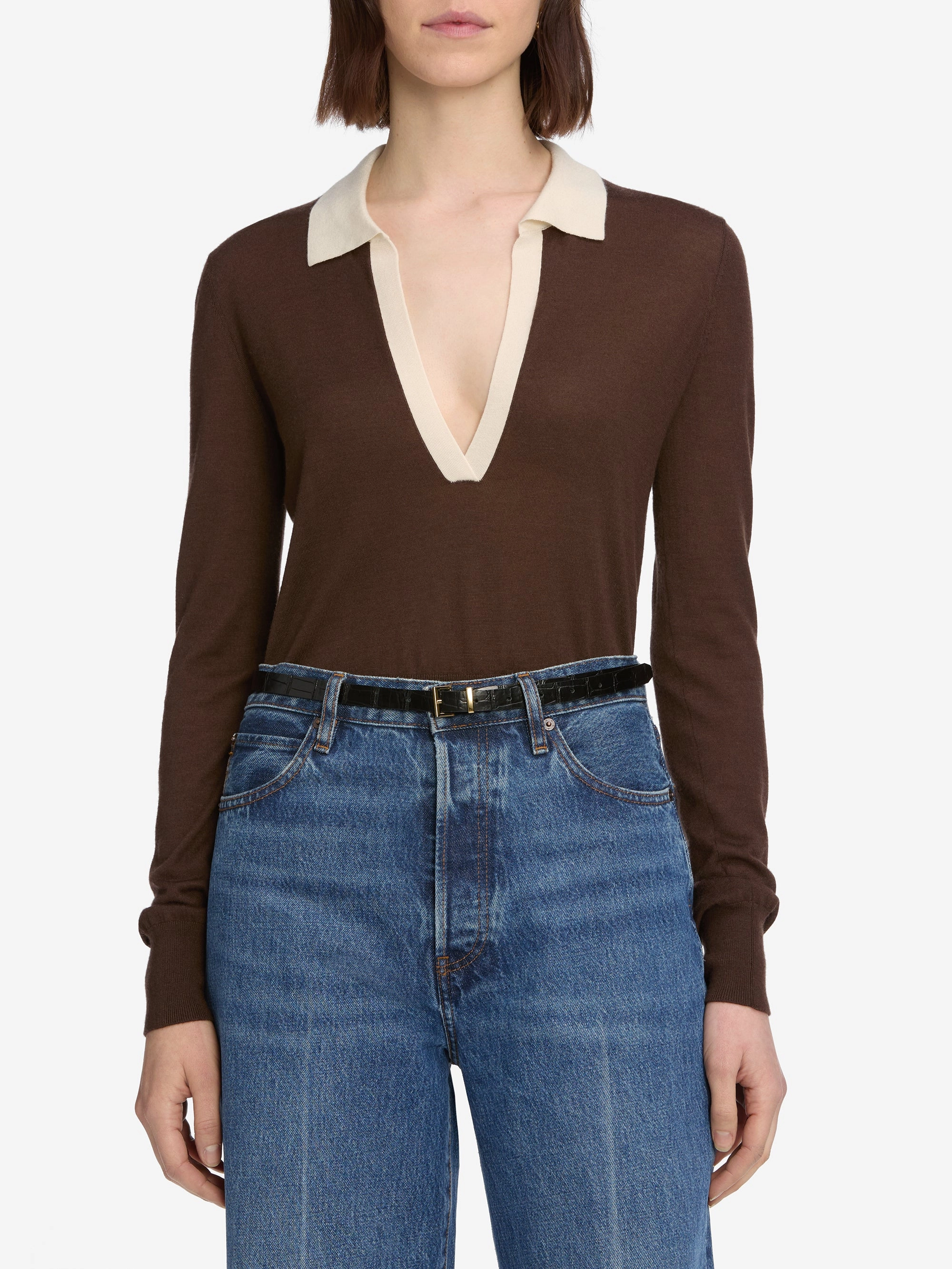 Sporty Design Warm & Soft The Two Tone Polo -- Coffee Multi