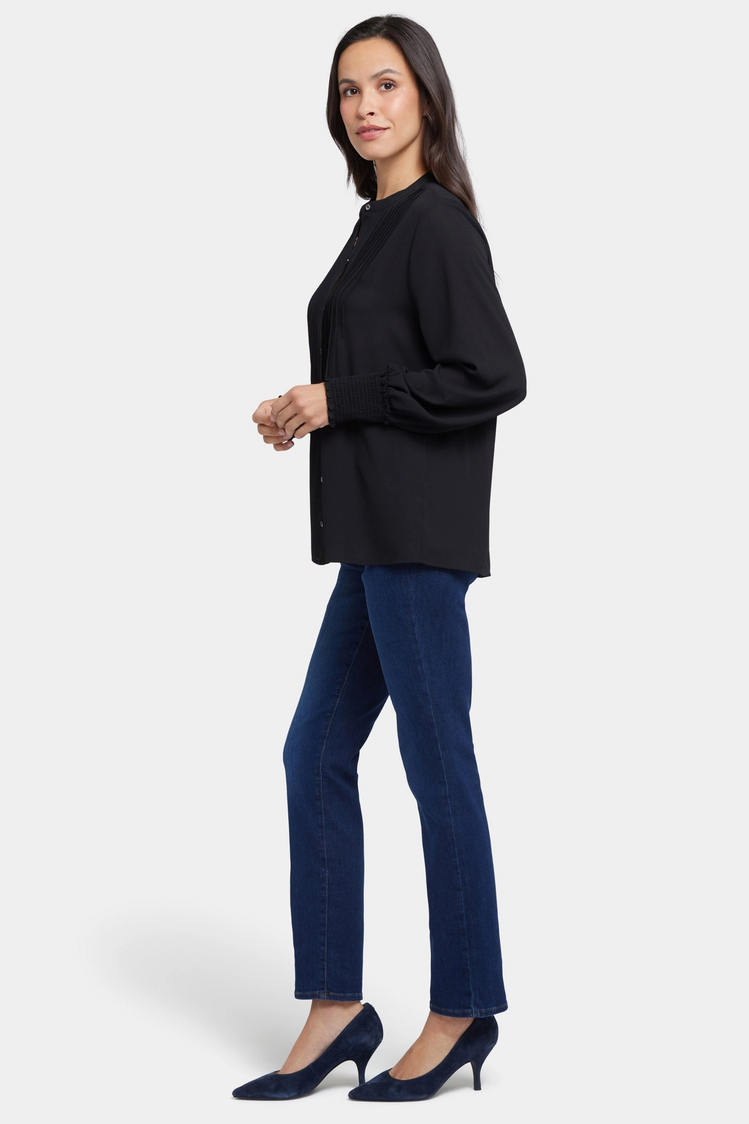 Casual Sophistication Pleated Peasant Blouse - Black