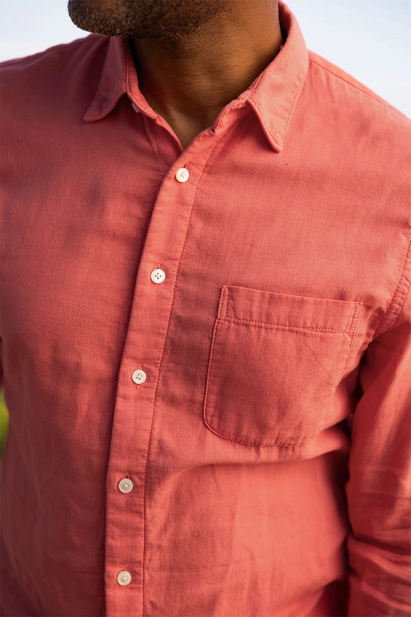 The Ripper Double Gauze Organic Cotton Shirt - Coral Date night Trendy Fit