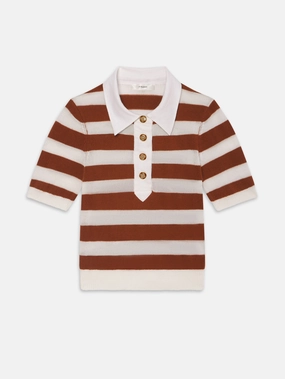 Stylish Layer Chilly Weather Knit The Bold Stripe Polo -- Chestnut Multi
