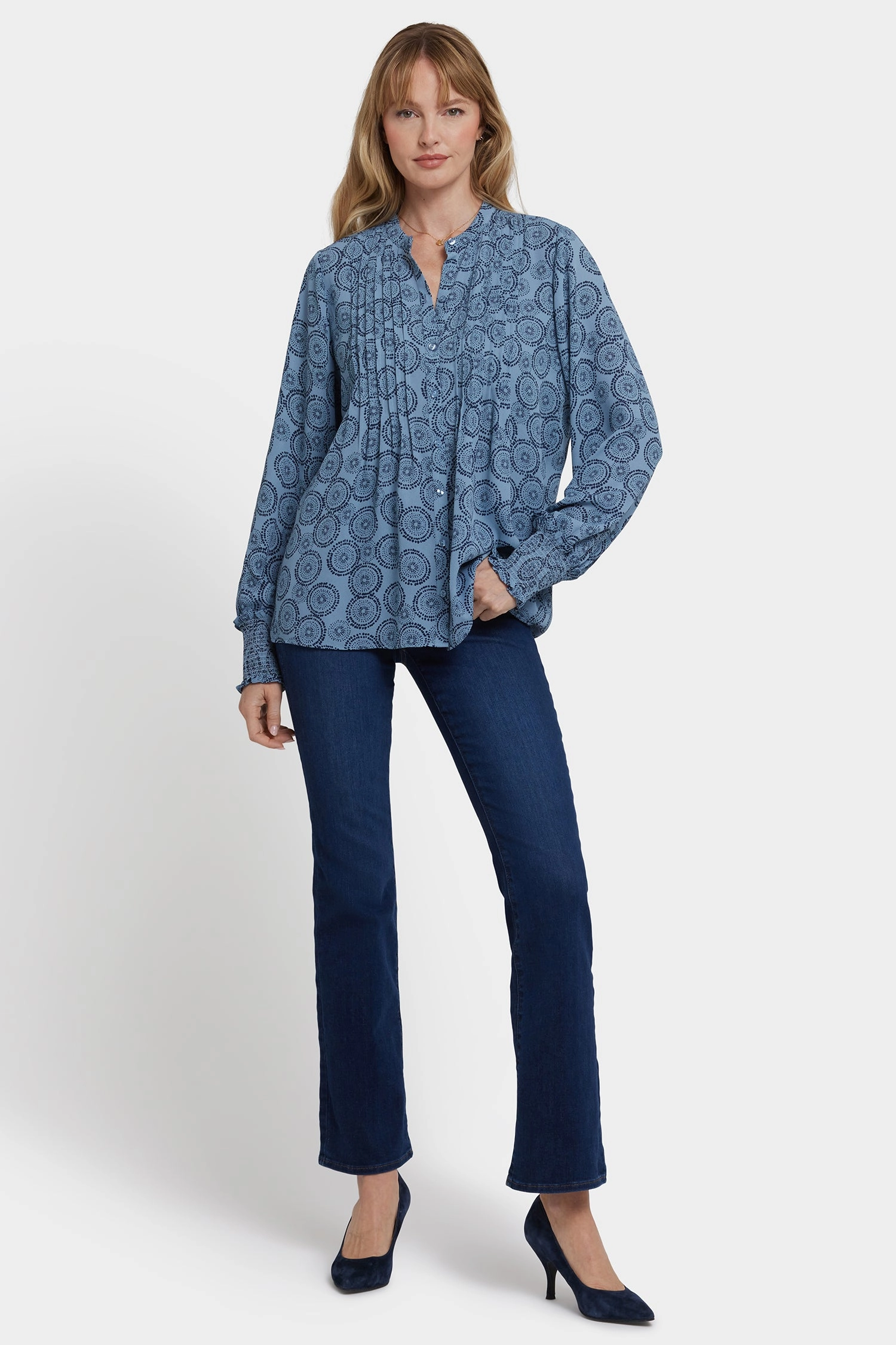 Pleated Peasant Blouse - Rain Garden Waffle Weave