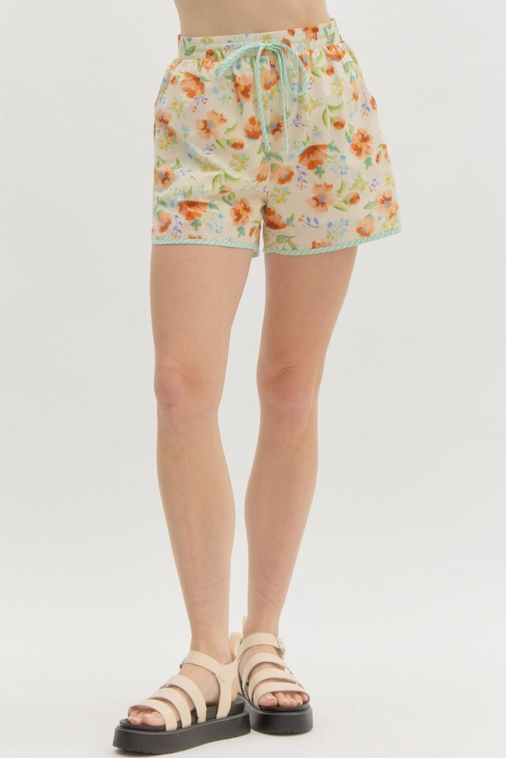 Floral Print High Waist Shorts Ergonomic Contour Shape Minimal Waist