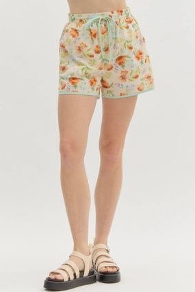 Floral Print High Waist Shorts Ergonomic Contour Shape Minimal Waist
