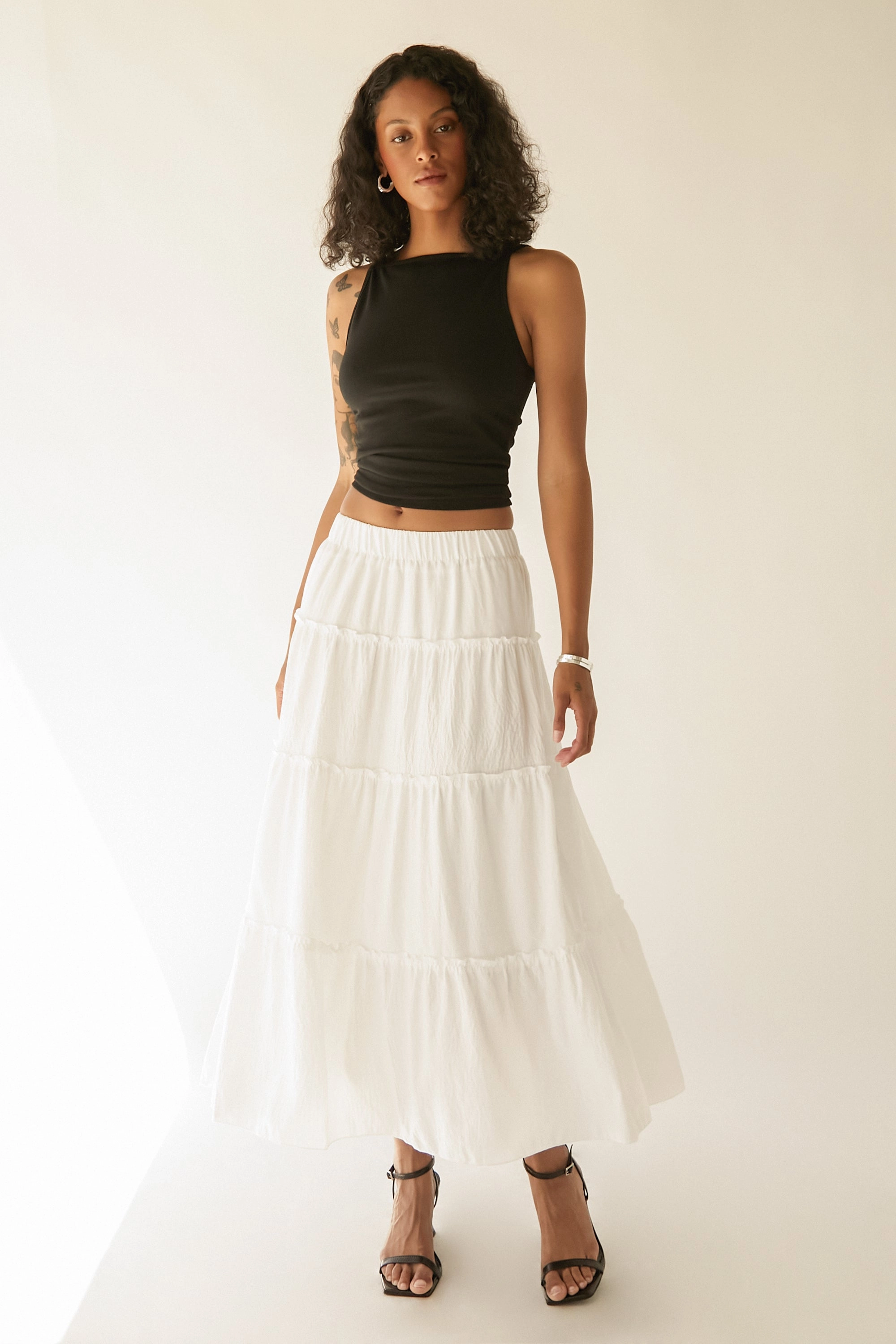 FOUR TIERED MAXI SKIRT Limited Quantity Contoured Waist